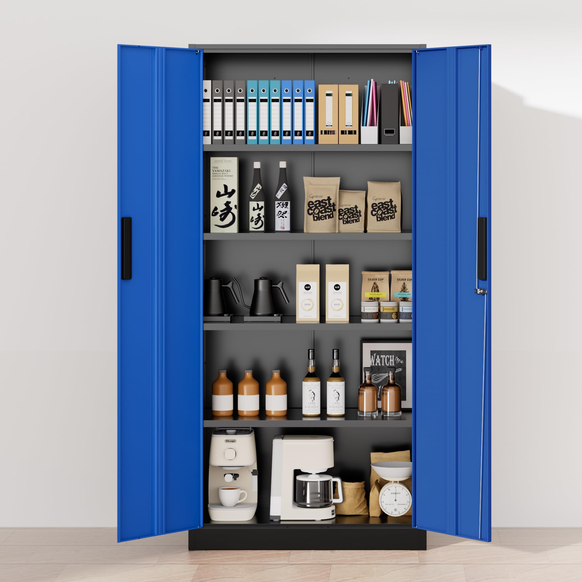 Greenvelly Metal Storage Cabinet, 36" Locking Storage Cabinet with Doors and Shelves, Lockable Storage Cabinets for Home Office, Utility Locker Cabinet, Steel Garage Cabinet with 2 Keys, Black