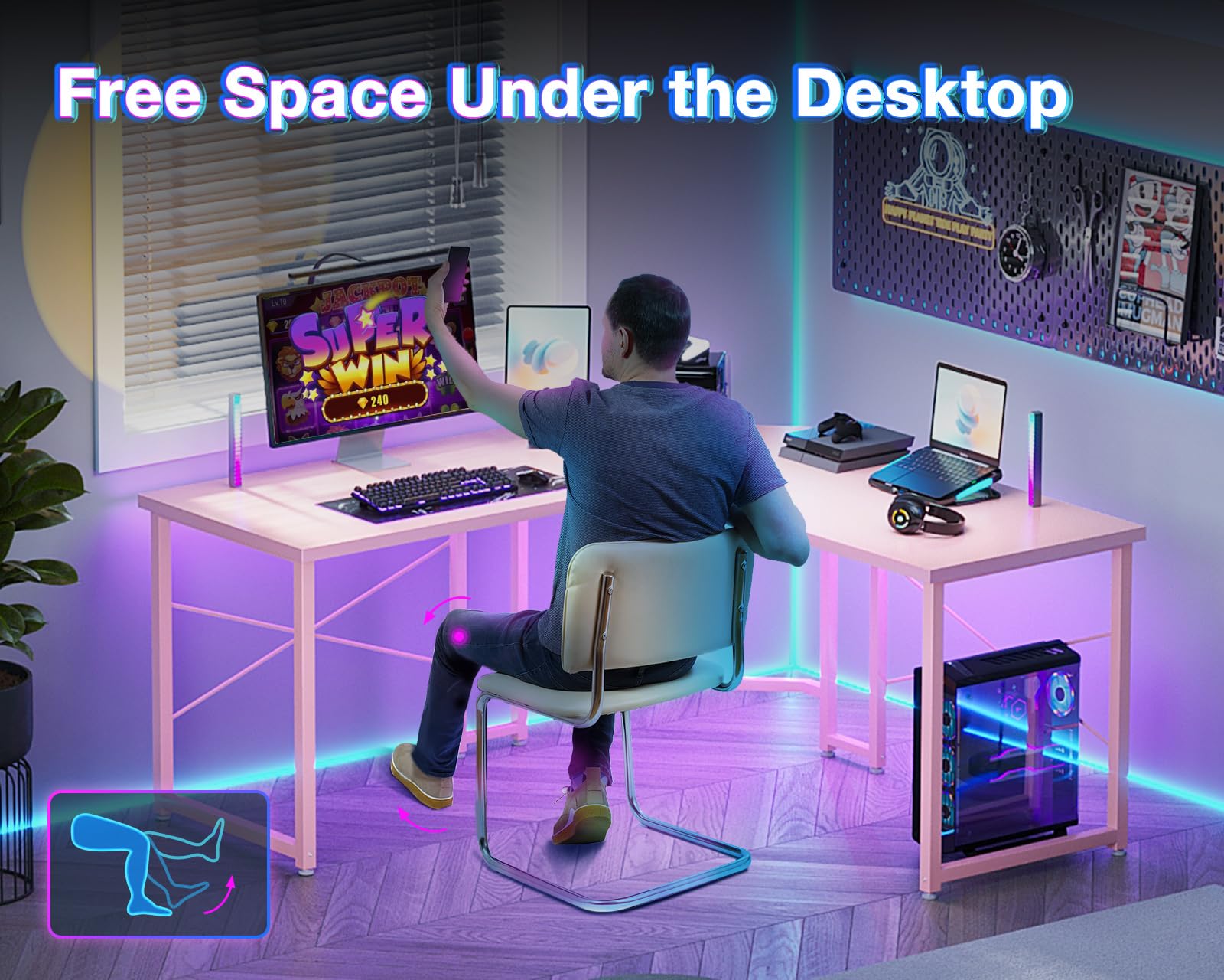 Casaottima 47 inch L Shaped Gaming Desk, Corner Desk Gaming Table for Home Office, Computer Desk Sturdy Writing Workstation for Small Space, Easy to Assemble, Black