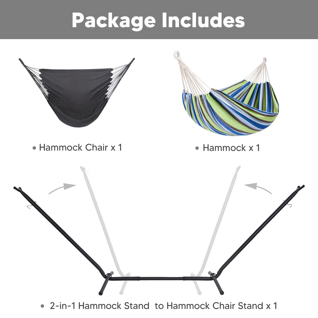 SUNCREAT 2-in-1 Convertible Free Standing Hammock with Stand Included, Camping Backyard Hammock with Stand, Patented, Blue & White Stripe
