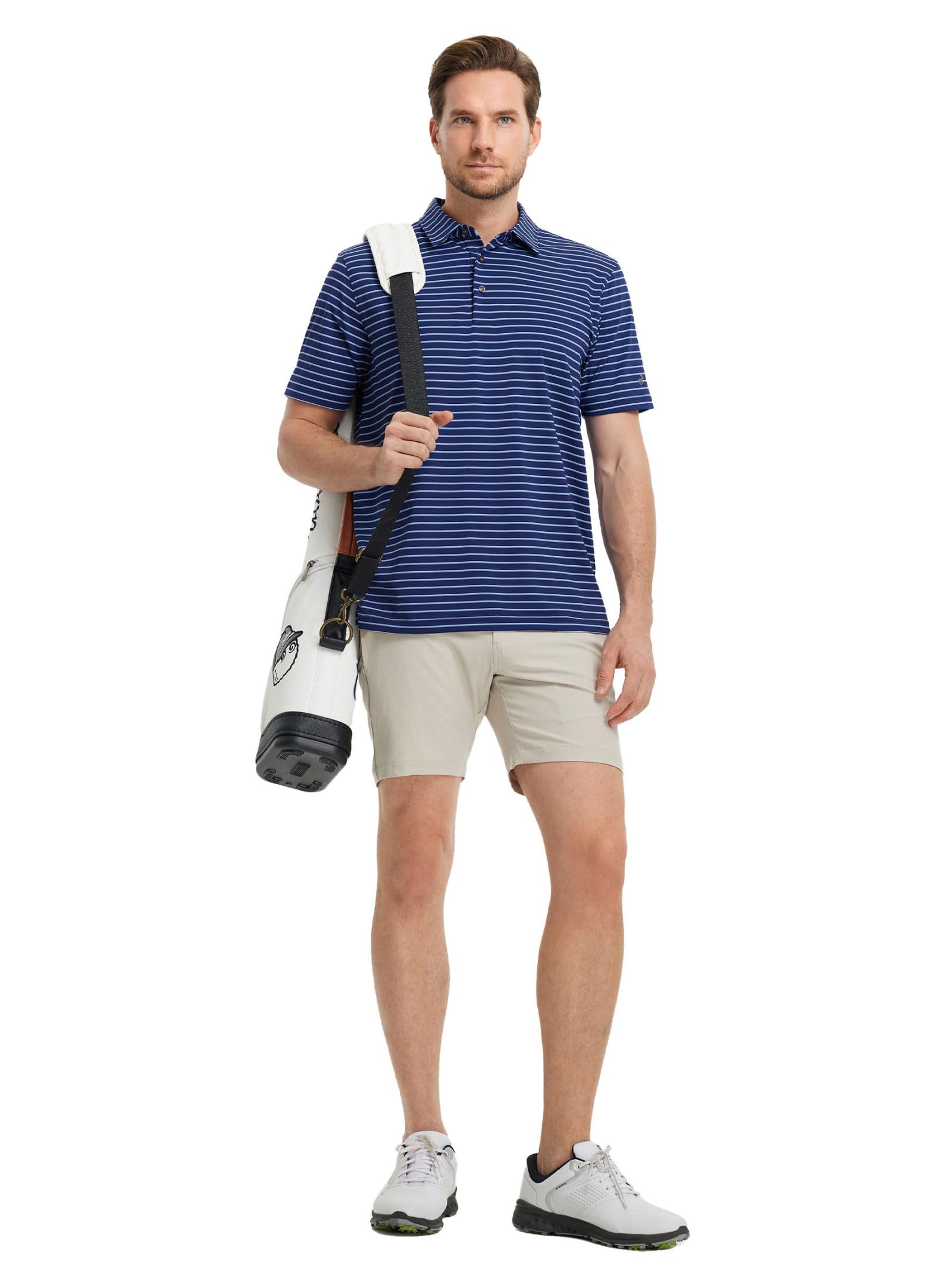 Rouen Mens Polo Shirts Short Sleeve Dry Fit Performance Moisture Wicking Causal Striped Polo Collared Golf Shirts for Men