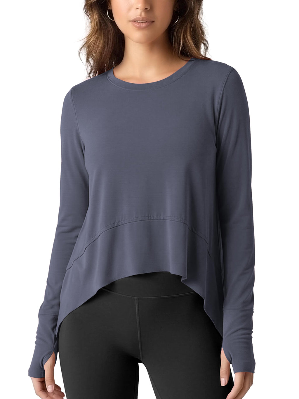 ODODOS Long Sleeve Tee for Women with Thumb Hole Athletic Gym Workout Crop Tops Yoga Shirts