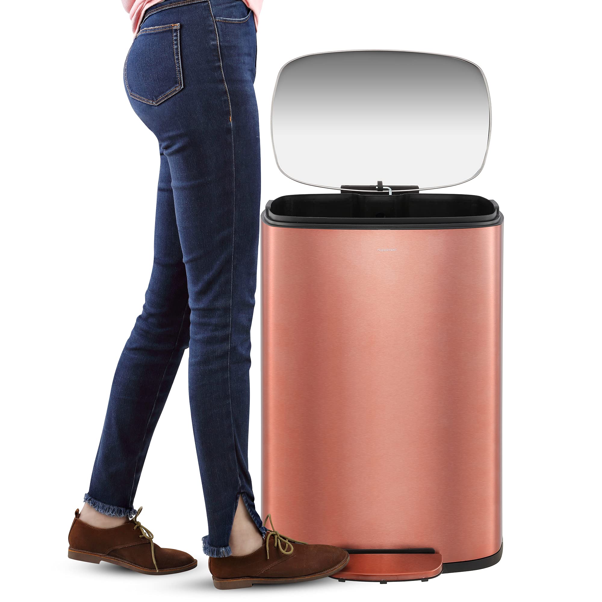 happimess HPM1006B Connor Rectangular 13-Gallon Trash Can with Soft-Close Lid and Free Mini Trash Can, Fingerprint Resistant, Modern, Minimalistic for Home, Kitchen, Office, Bathroom, Black