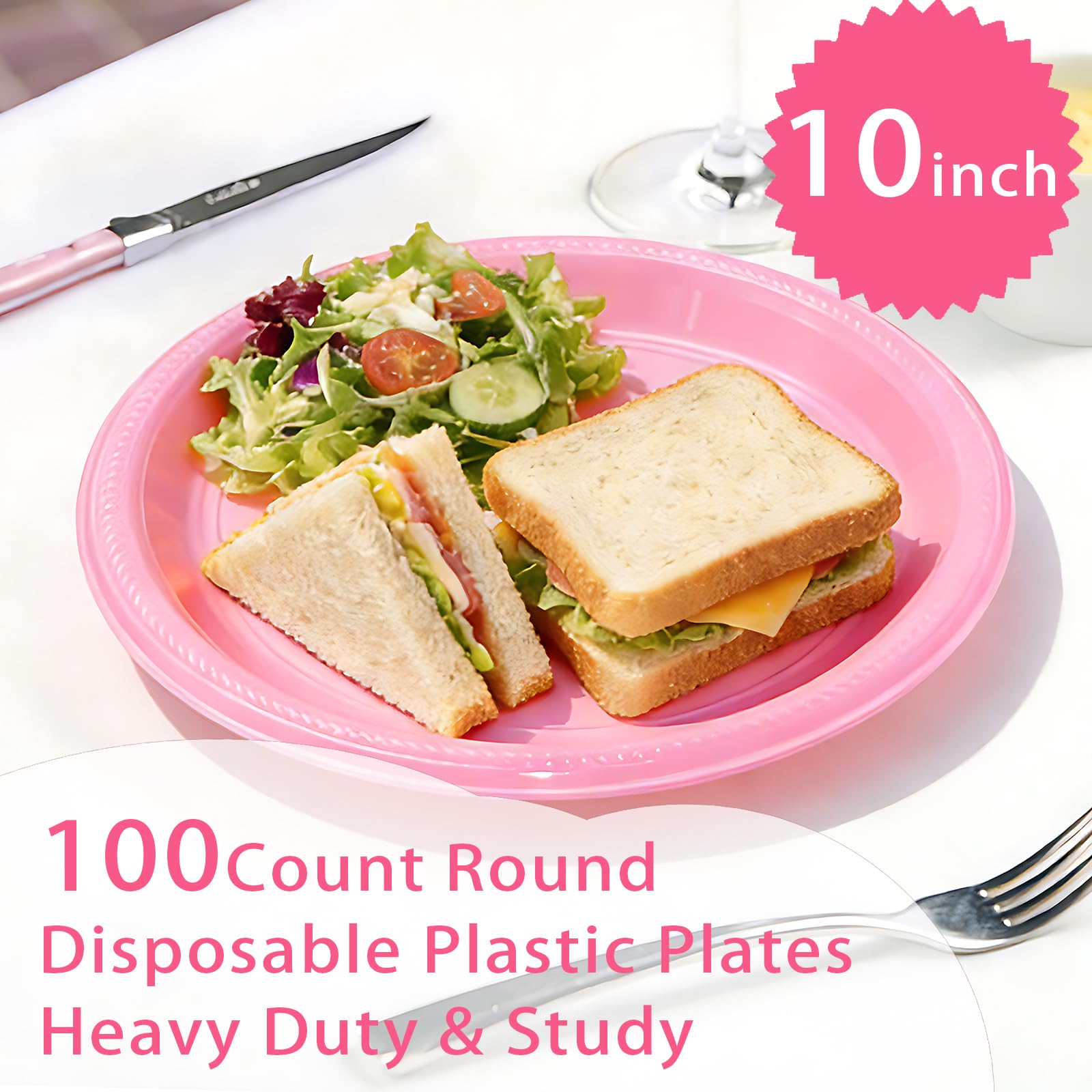 50 Pcs Black Plastic Plates, 10 Inch Black Plates, Black Party Plates Disposable for Birthday Weddings Fathers Day World Cup