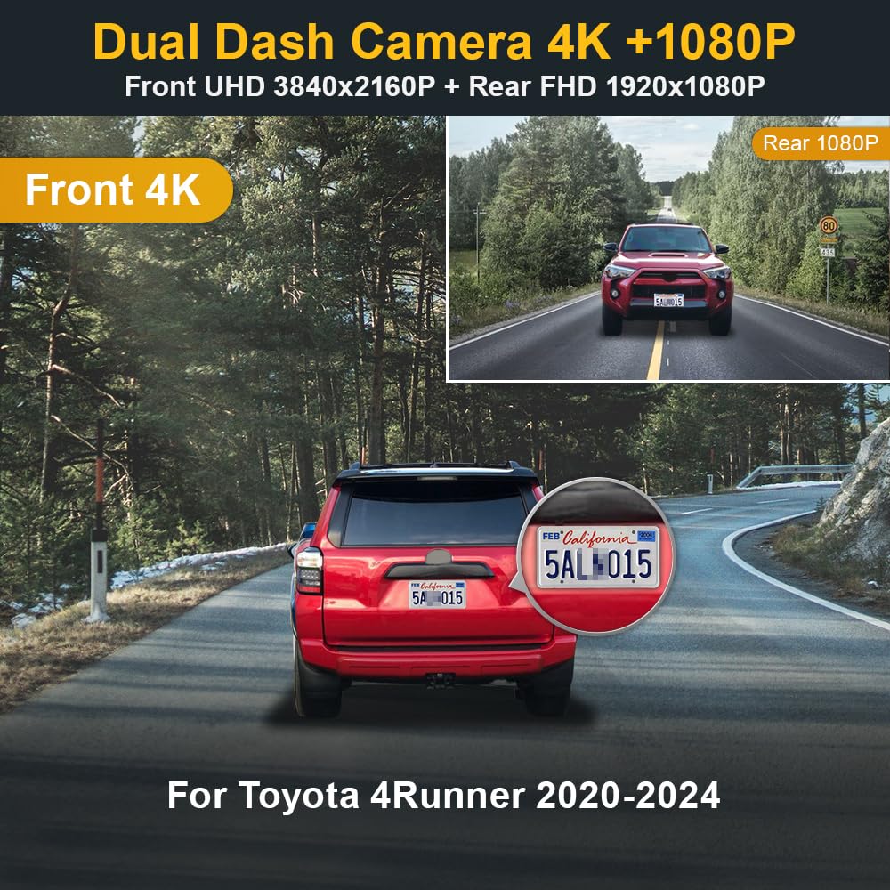 Fitcamx 2K Dual Dash Cam for 2020-2024 Toyota 4Runner TRD Sport Limited Pro Off-Road Venture SR5 Premium, OEM Style, Front 1440P Rear 1080P Video, WiFi&APP, Loop Recording, G-Sensor, 64GB Card
