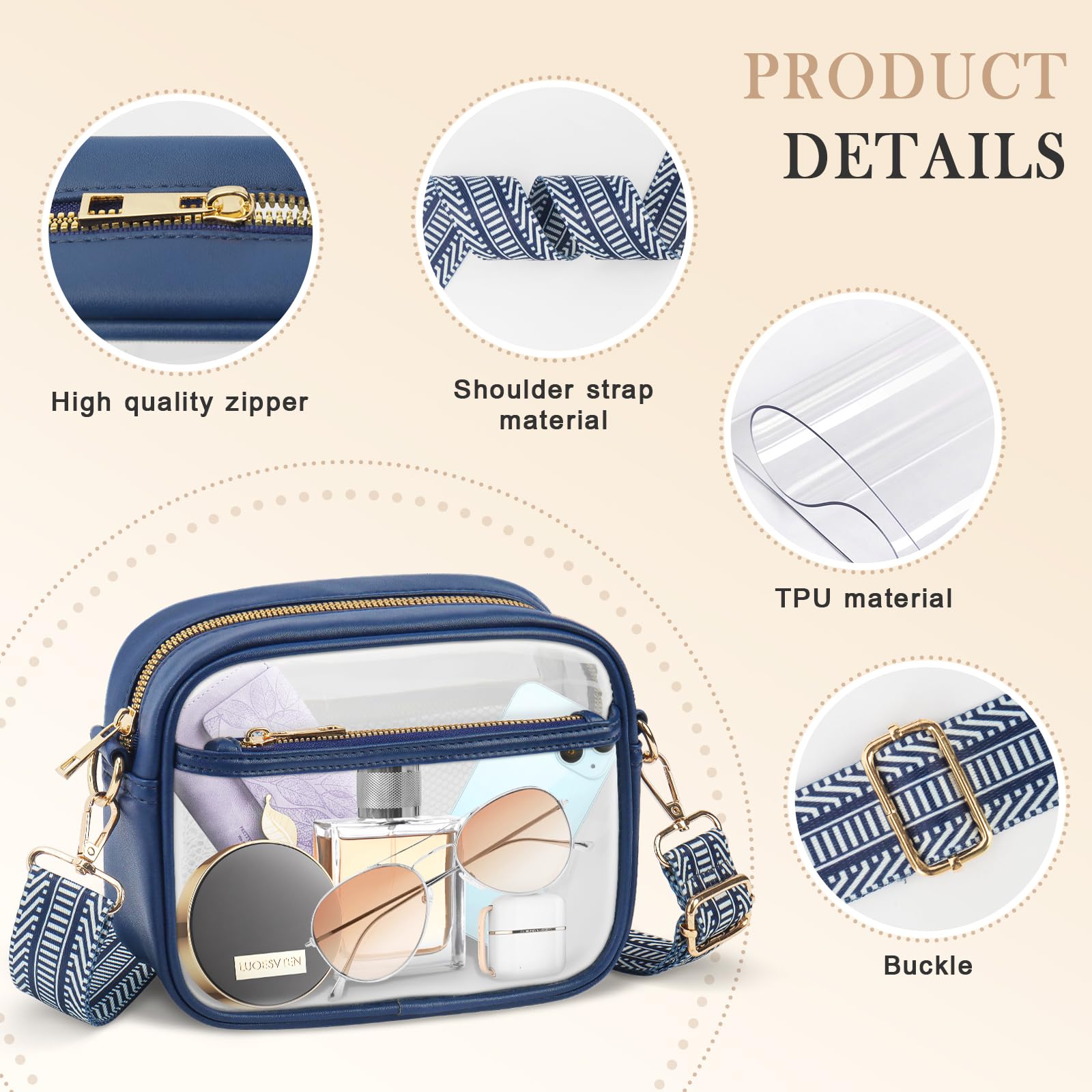 KETIEE Clear Crossbody Bag, Stadium Approved Clear Purse Bag for Concerts Sports Events Festivals