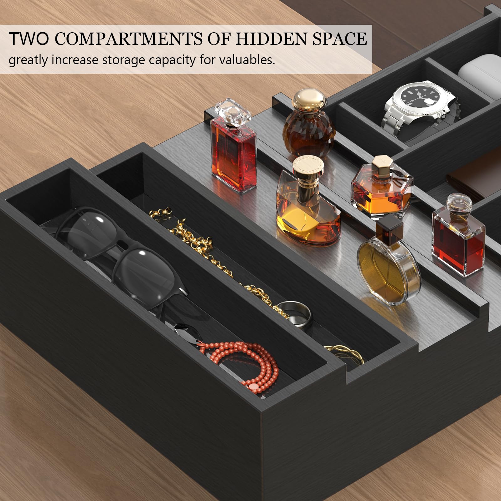 Wooden Cologne Organizer for Men 4 Tier of Perfume Display Holder of Drawer & 2 Hidden Compartments Larger Storage Space Mens Perfume Organizer Shelf Stand,Gift for Man (4T-Black Walnut)