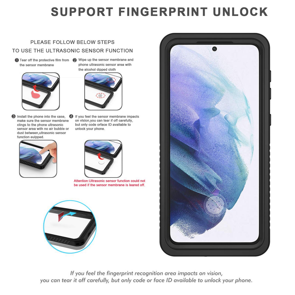 Lanhiem for Samsung Galaxy S21 Case, IP68 Waterproof Dustproof Case with Built-in Screen Protector, Rugged Full Body Shockproof Protective Phone Cover for Galaxy S21 5G 6.2 Inch, Black