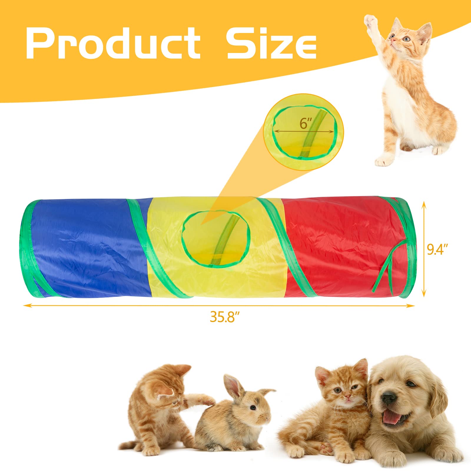 Sheldamy Cat Tunnel, 2-Way Collapsible Play Tunnel, Interactive Toy Maze for Small Animals, Suitable for Kittens, Puppies, Rabbits, Ferrets, Blue & Black