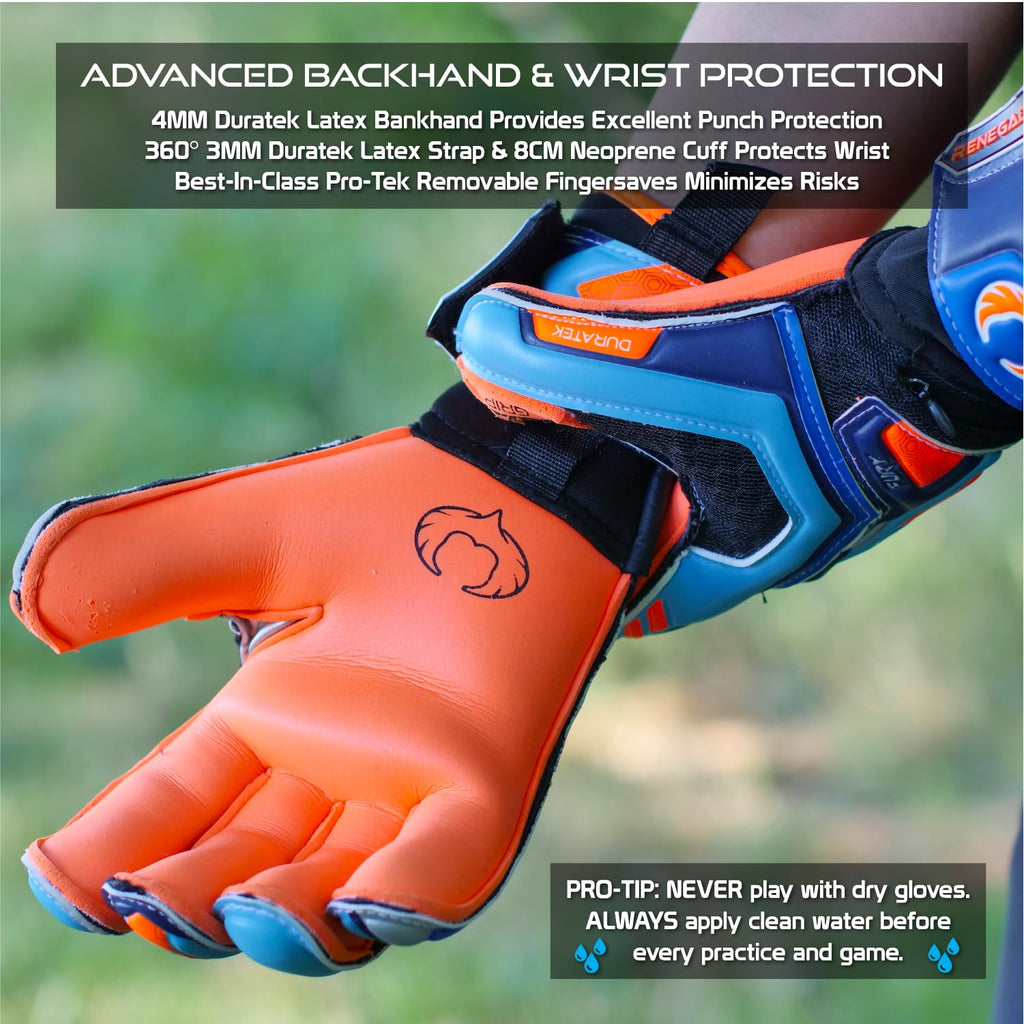 Renegade GK Fury Goalie Gloves with Microbe-Guard - Adult, Youth, Kids (Sizes 6-11) Pro-Tek Fingersaves & 4+3MM Giga Grip | High Performance Pro-Level Goalkeeper Glove | Based in USA