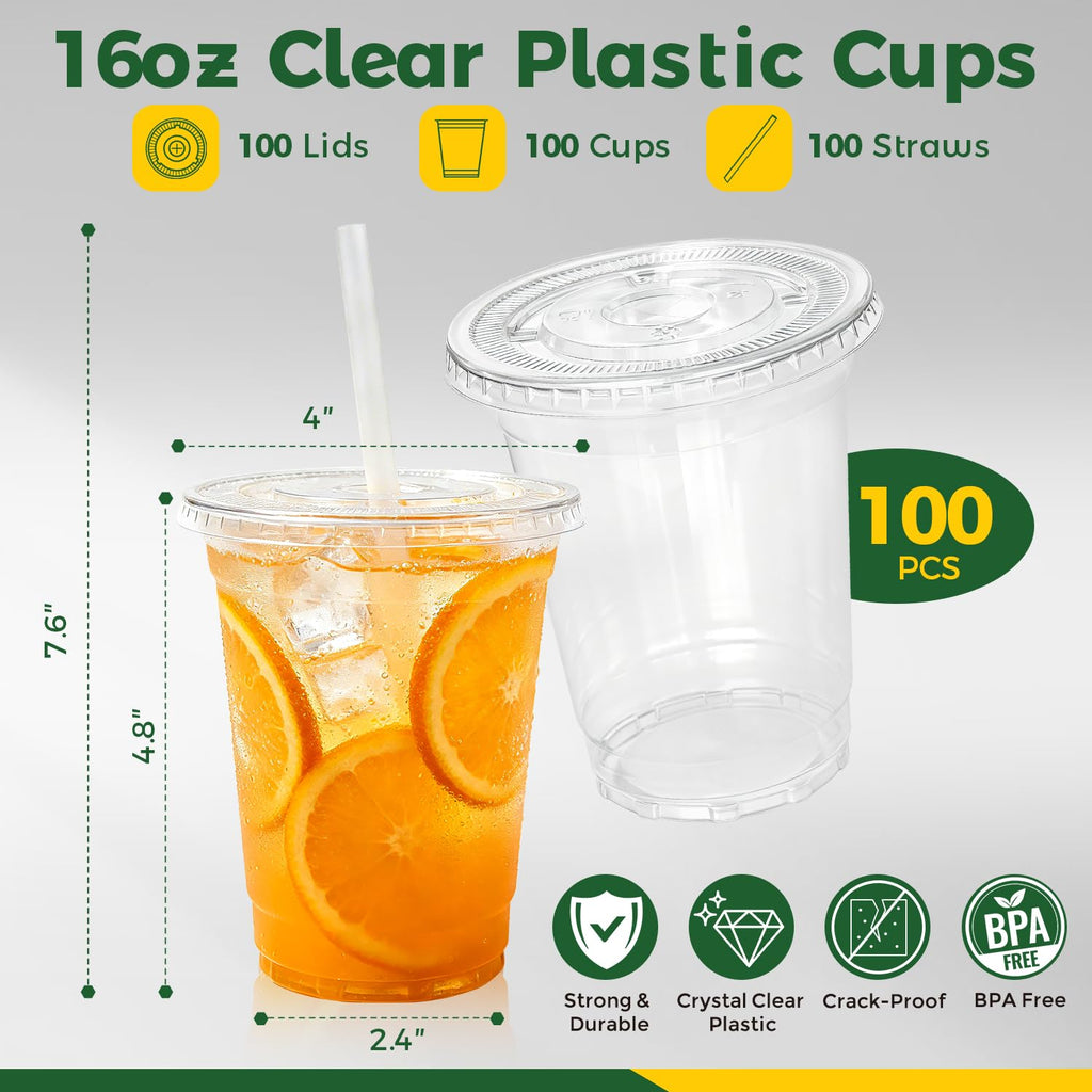 Charmount 50 Sets- 12 oz Clear Plastic Cups with Lids and Straws, Disposable To Go Cups for Cold Drinks, Iced Coffee, Milkshakes, Smoothies