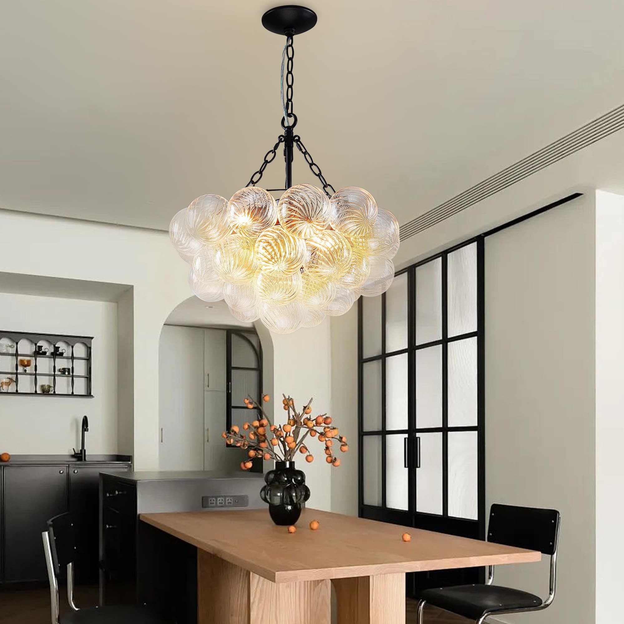 Longree Bubble Glass Ball Chandelier White 20" Dia Pendant Light | Swirled Glass Globe, for Dining Room Kitchen Bathroom Entry Bedroom
