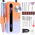 MEKK Nail Drill Kit,35000RPM Electric Nail Drill Professional Electric Nail File with 12PCS Bits,Anti-Shaking Cordless E Filer for Nails with LCD Display,Home & Salon (Orange Blue)