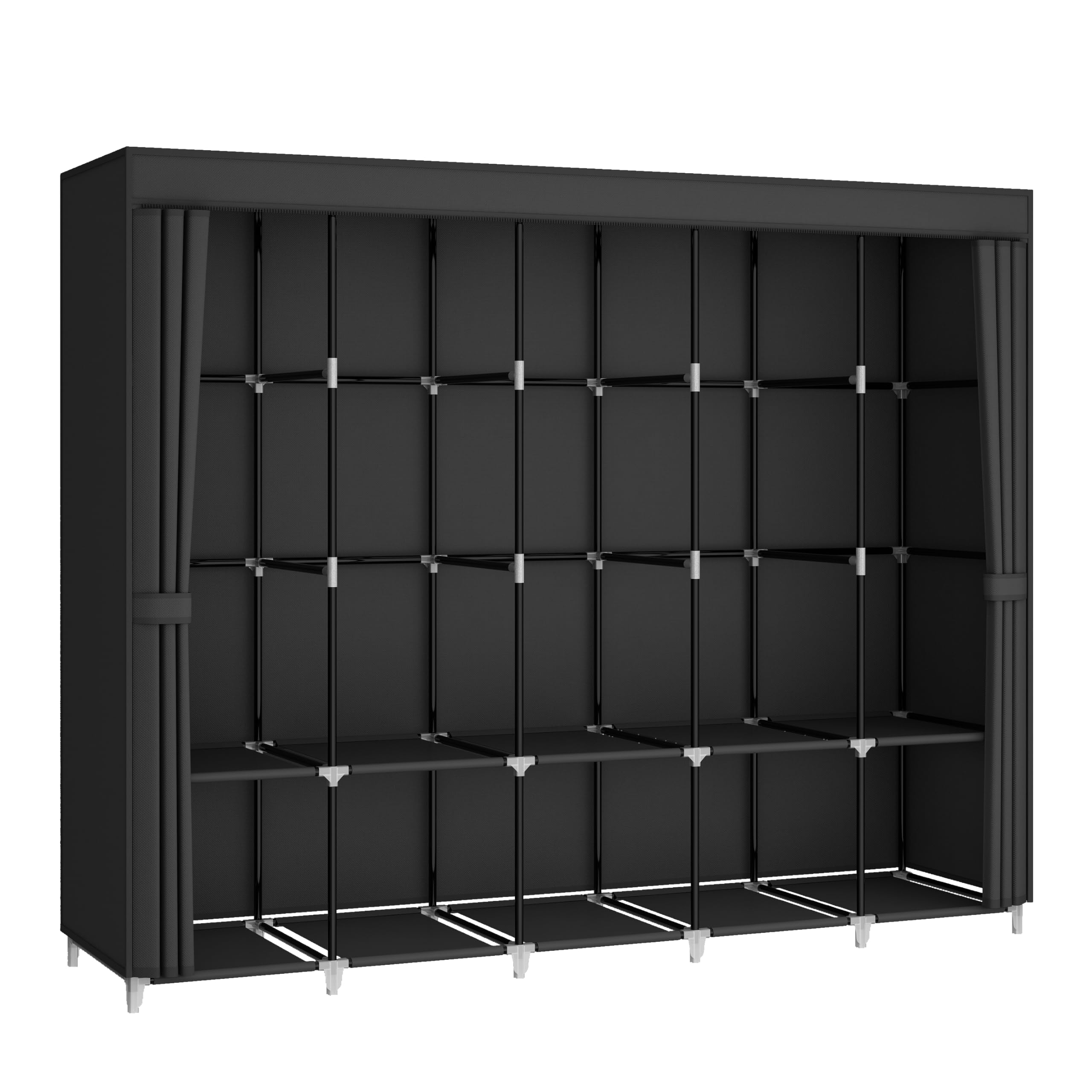 MOGELAFOO Portable Closet Wardrobe for Small Room, 35-Inch Clothing Organizer Storage Rack with 2 Clothes Hanging Rods and 4 Shelves, Non-Woven Fabric Cover, Black