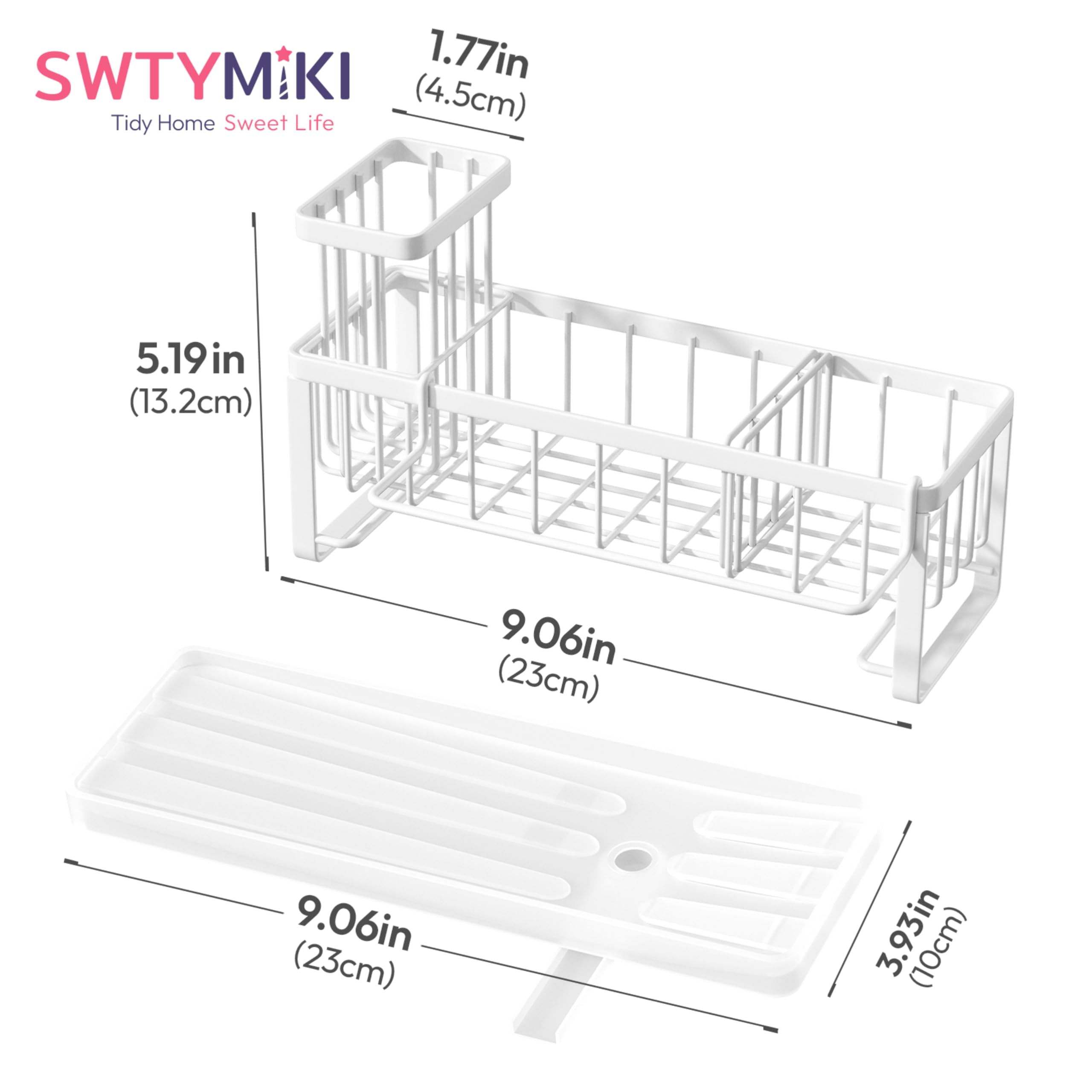 SWTYMIKI Sponge Holder for Kitchen Sink - Sink Caddy with Brush Holder Self-draining Sponge Caddy Organizer with Divider Stainless Steel Kitchen Accessories Storage for Countertop, Black