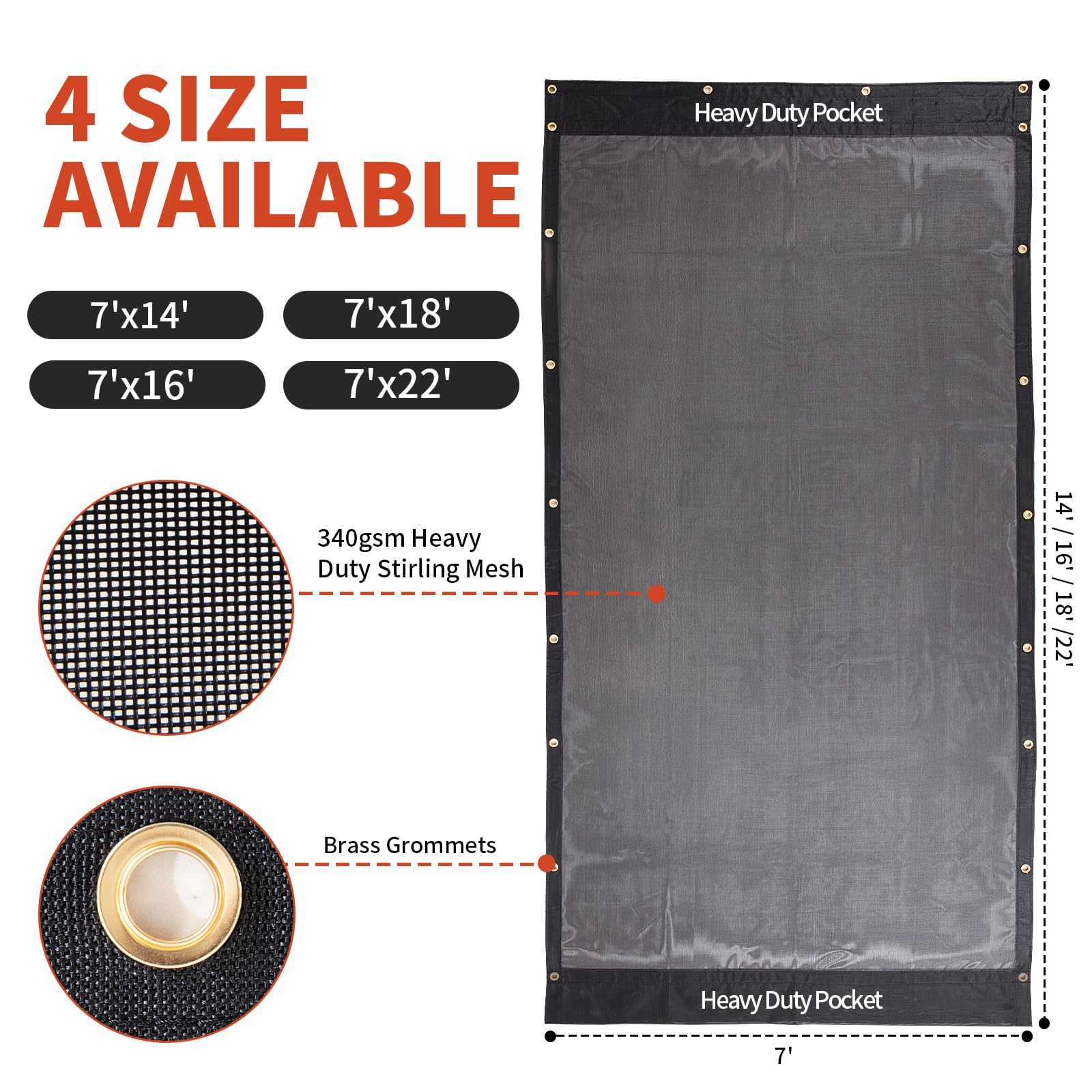 HOMBYS Black 7x14 ft Dump Trailer Truck Mesh Tarp with Grommets,Heavy Duty Mesh Tarp, Opening Shade Trailer Tarp for Truck Bed Cover