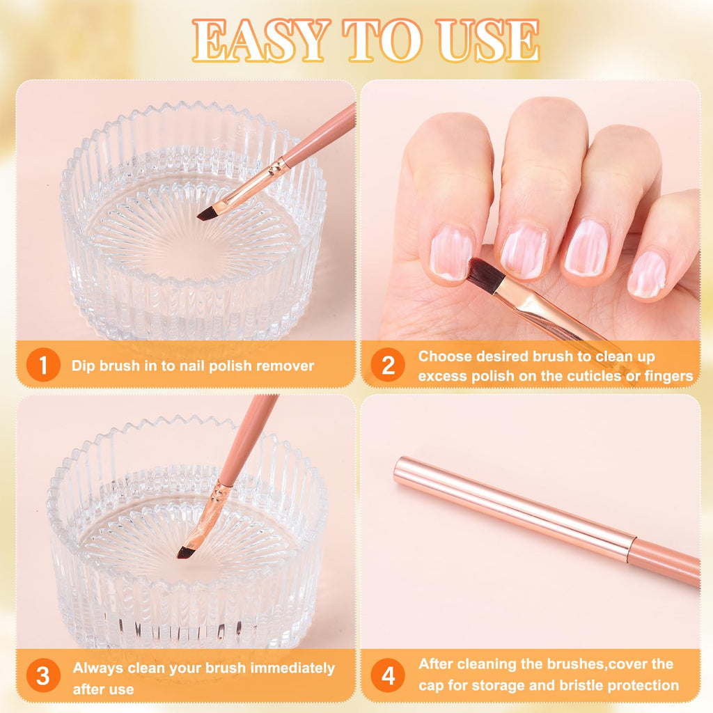 Nail Art Clean Up Brushes,Nail Brushes for Cleaning Polish Mistakes on the Cuticles, Acetone Resistant Nail Brush, Fingernail Cleaning Brushes for Nail Art and Designs (2 Pcs Round&Angled)