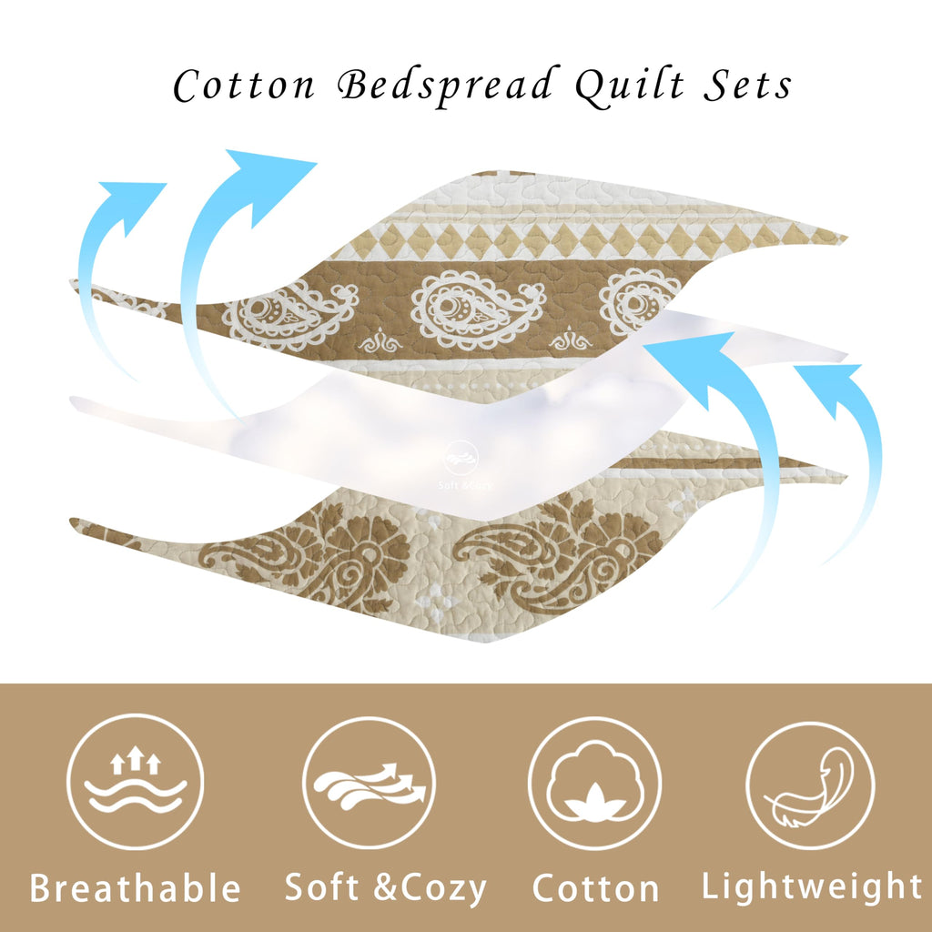 Yellow Quilts Queen Size, Paisley Comforter Set Queen Cotton Bed, Yellow Grey White Comforter, Striped Bedding Queen Size, Lightweight Luxury Bedspread,3 Piece