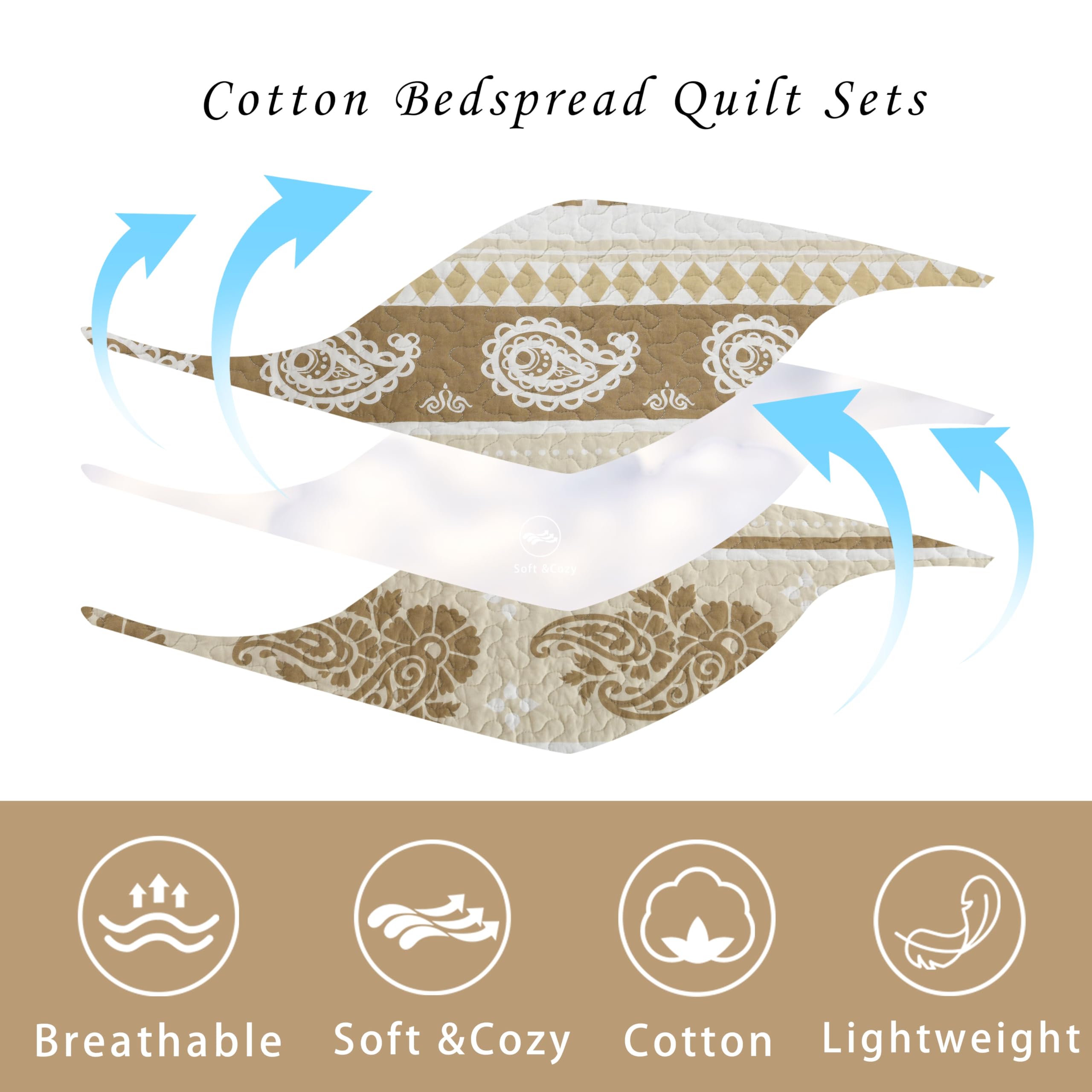 Yellow Quilts Queen Size, Paisley Comforter Set Queen Cotton Bed, Yellow Grey White Comforter, Striped Bedding Queen Size, Lightweight Luxury Bedspread,3 Piece