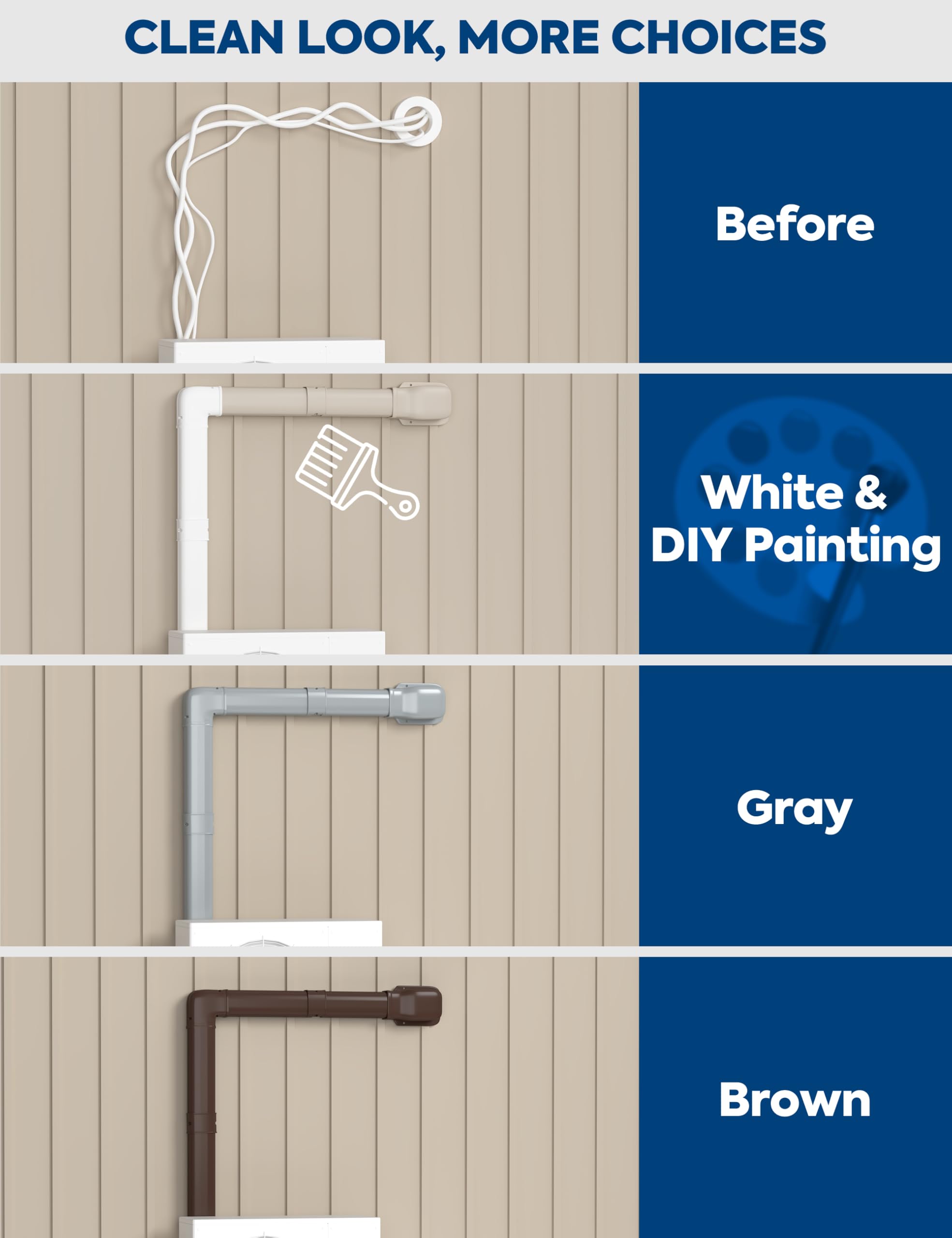 3'' x 9Ft Mini Split Line Set Cover with Flexible Duct, Upgrade PP Decorative Minisplit Lineset Cover Kit, Line Hide for Mini Split, Air Conditioner, Central AC, HVAC and Heat Pumps, Brown