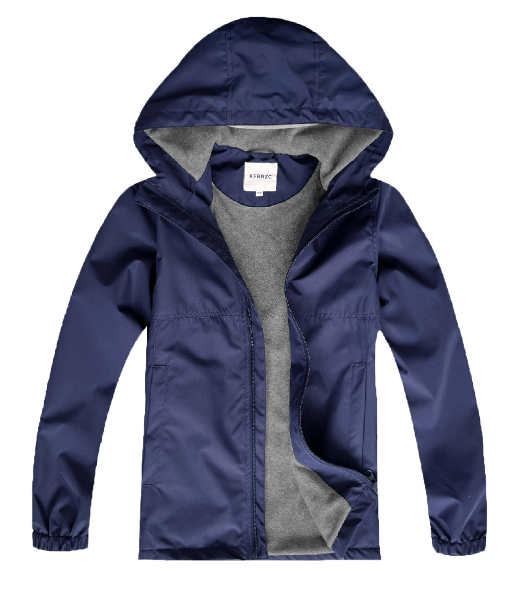 Boys Girls Rain Jackets Waterproof Hooded Fleece Raincoats Lightweight Windbreakers for Kids