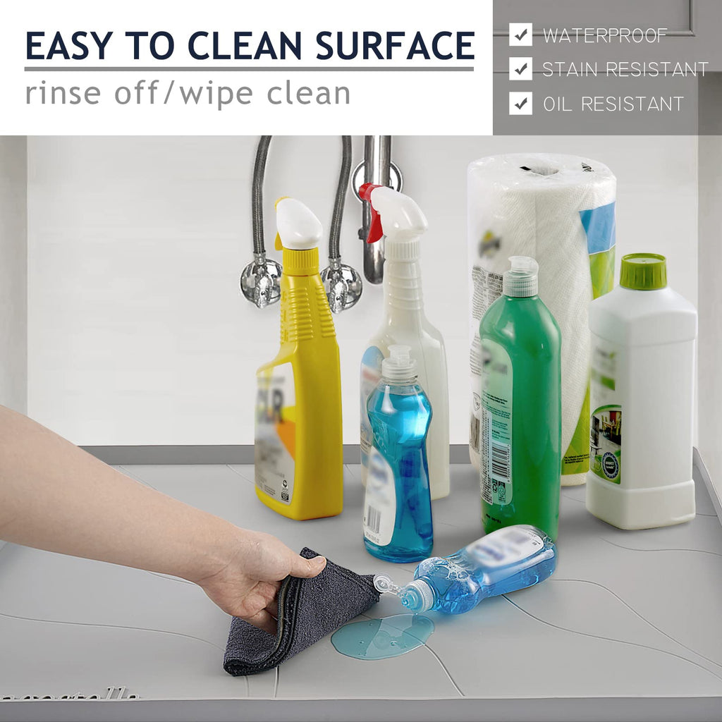 Heavy Duty Silicone Under Sink Mats for Kitchen Waterproof 19" x 19", Extra Thick Under Sink Rubber Mat Drip Tray, Raised Edge Under Sink Liner,Prevent Drips, Leaks, Spills,Beige