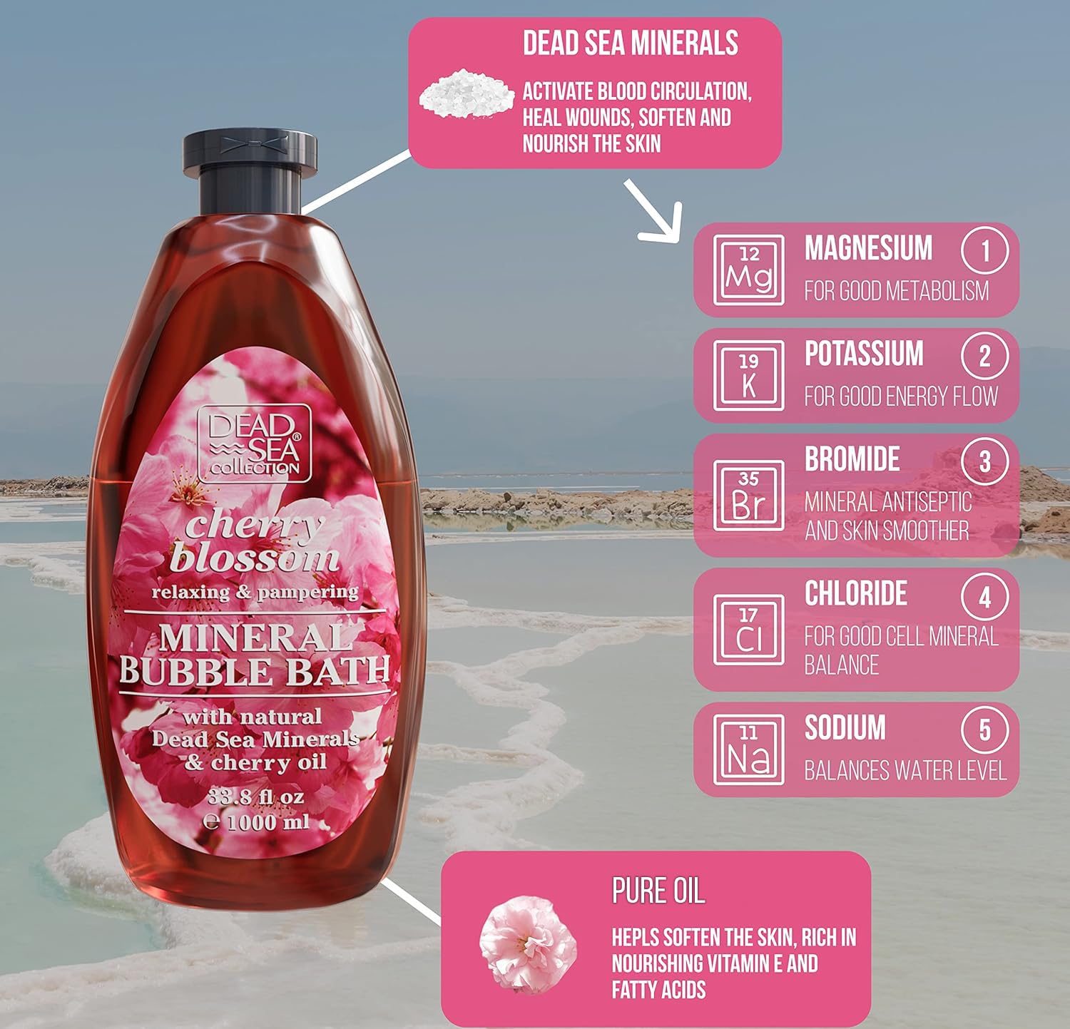 Dead Sea Collection Bubble Bath with Almond Vanilla for Women and Men - Sweet Almond Oil and Dead Sea Salt - Nourishing and Moisturizing Skin - Pack of 2 (67.6 fl.oz)
