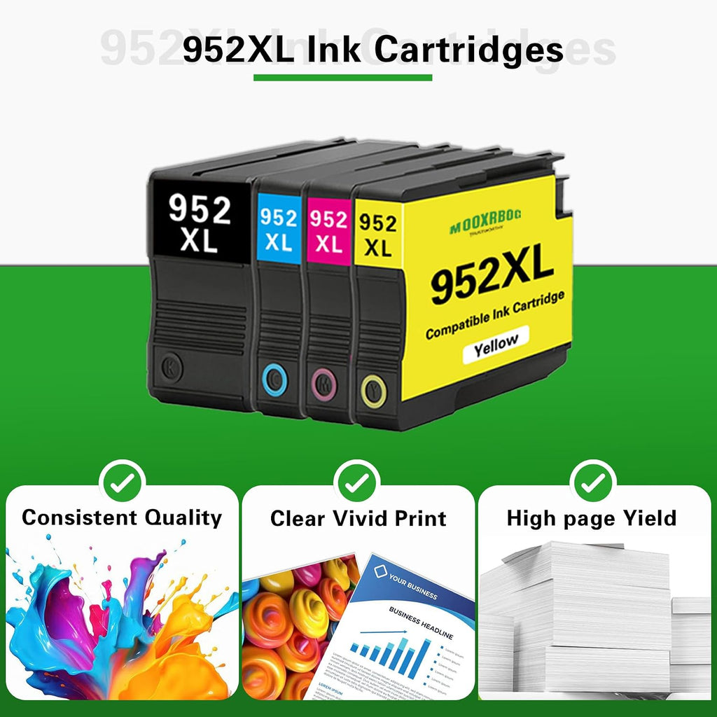 952XL Ink Cartridges High Yield (4-Pack, Black/Cyan/Magenta/Yellow) Replacement for HP 952 952XL Ink for OfficeJet Pro 7740 8210 8702 8710 8715 8720 Printer