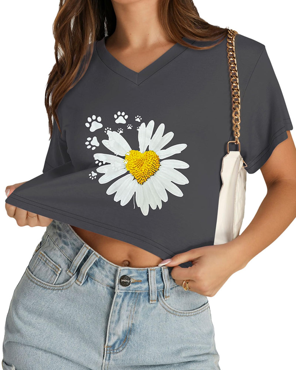 Womens Crop Tops Summer Baisc Tees V Neck T Shirts Casual Short Sleeve Cropped Top 2026