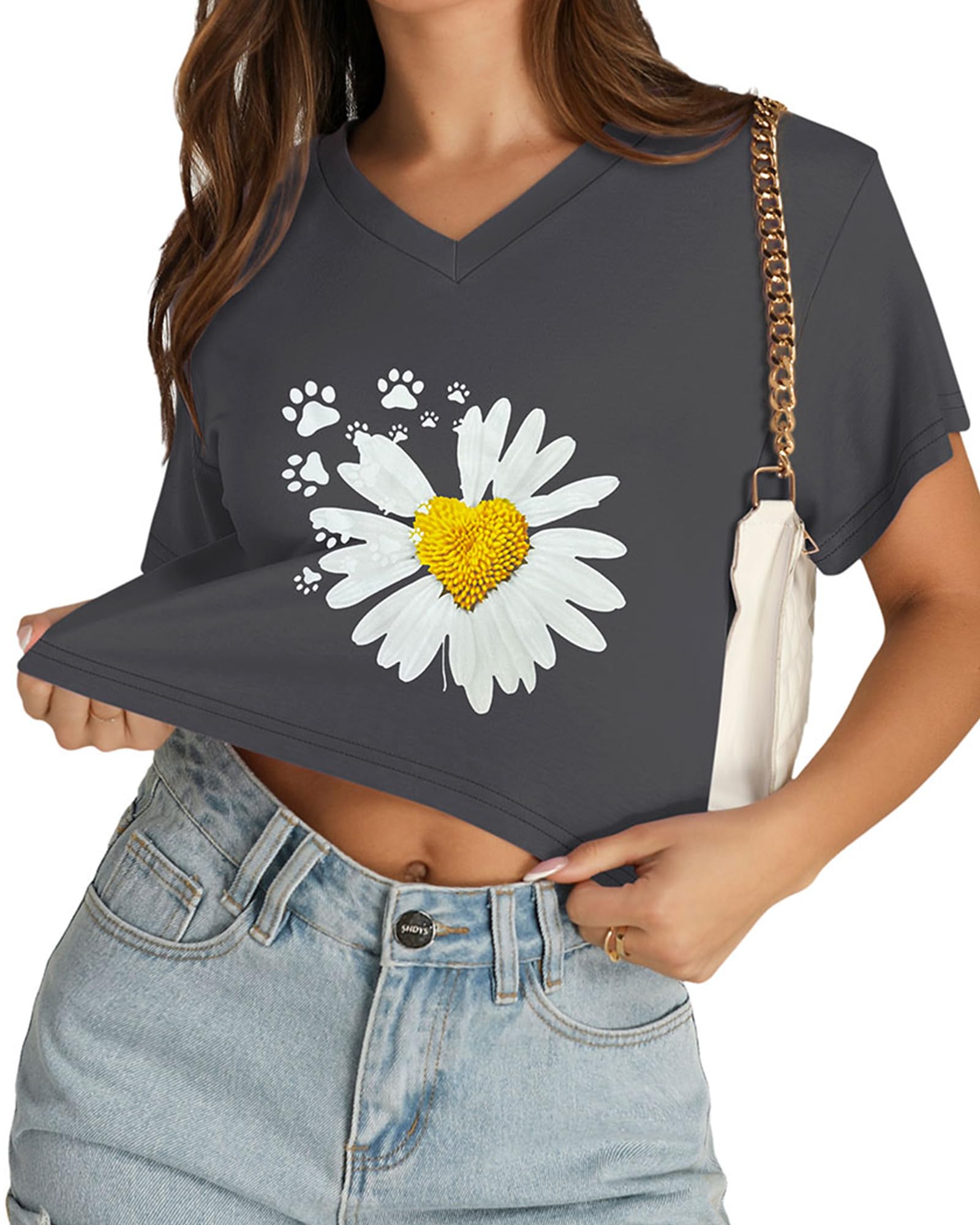 Womens Crop Tops Summer Baisc Tees V Neck T Shirts Casual Short Sleeve Cropped Top 2026