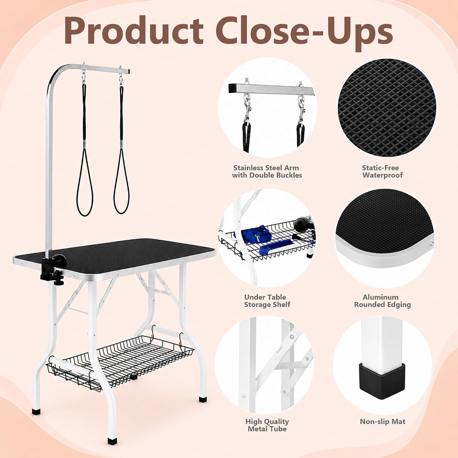 Yaheetech 36'' Dog Grooming Table, Pet Foldable Grooming Table w/Double Loops/Mesh Tray/Adjustable Arm, Black