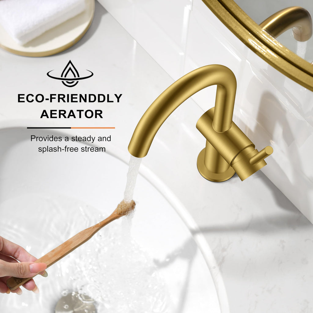 KENES Black and Gold Single Handle Bathroom Sink Faucet, Modern Prep Wet Bar Sink Faucet with Drain Assembly & Deck Plate, Vanity Faucets for Farmhouse RV Camper Utility, KE-9005B-BG