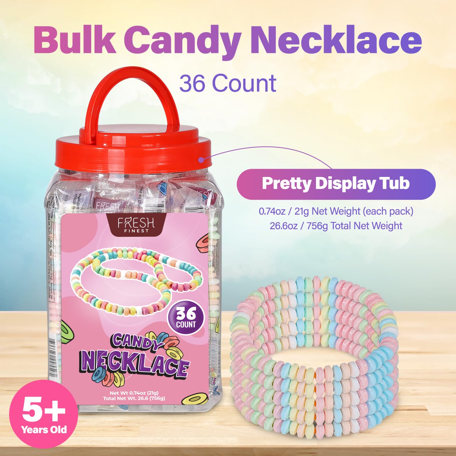 Fresh Finest 48-Count Bulk Candy Bracelets - Individually Wrapped Novelty Candy Bracelets. Perfect for Party Favors, Goody Bags, Candy Buffets, and Retro-Themed Events.