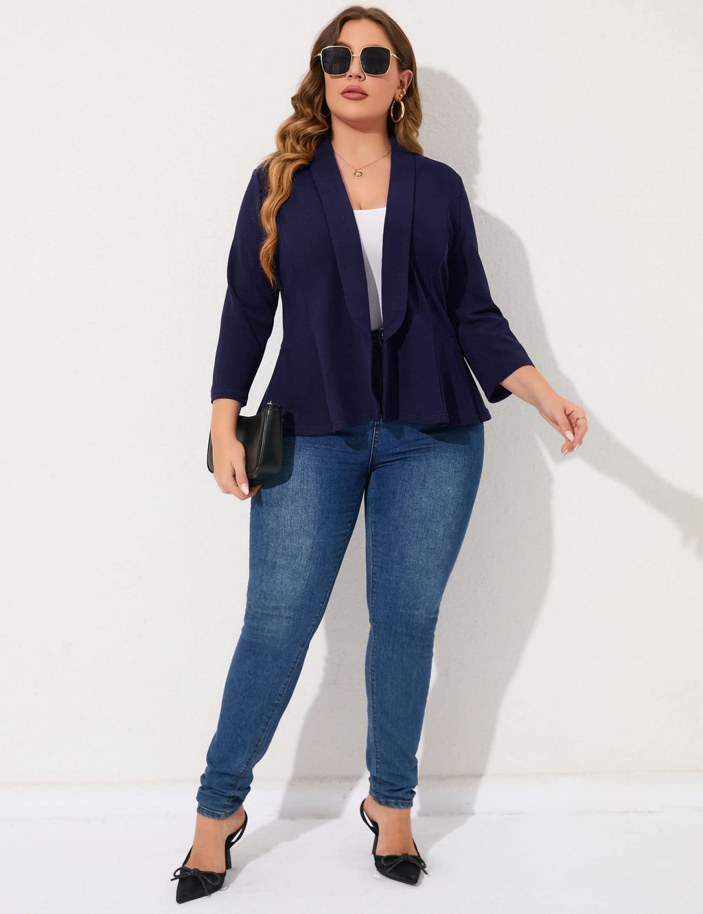 KOJOOIN Women Plus Size Casual Blazer Open Front Long Sleeve Work Office Cardigan Jackets