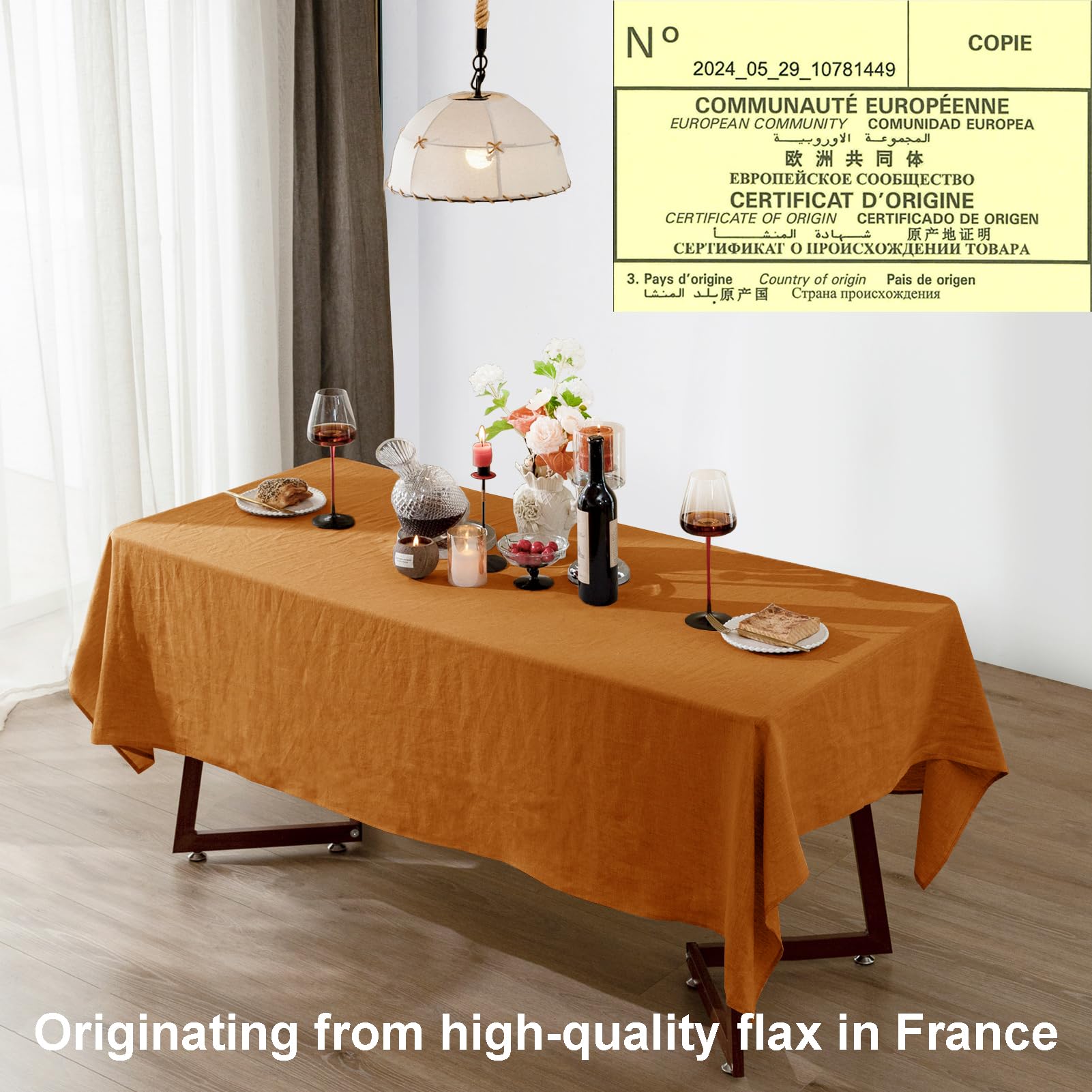 Talasily Linen Tablecloth 100% Pure Linen Table Cloth 60x84 Inches Rectangle Tablecloths Washable Cloths for Kitchen, Dining, Buffet Parties, Holidays, Picnic, Weddings and Restaurants-Caramel