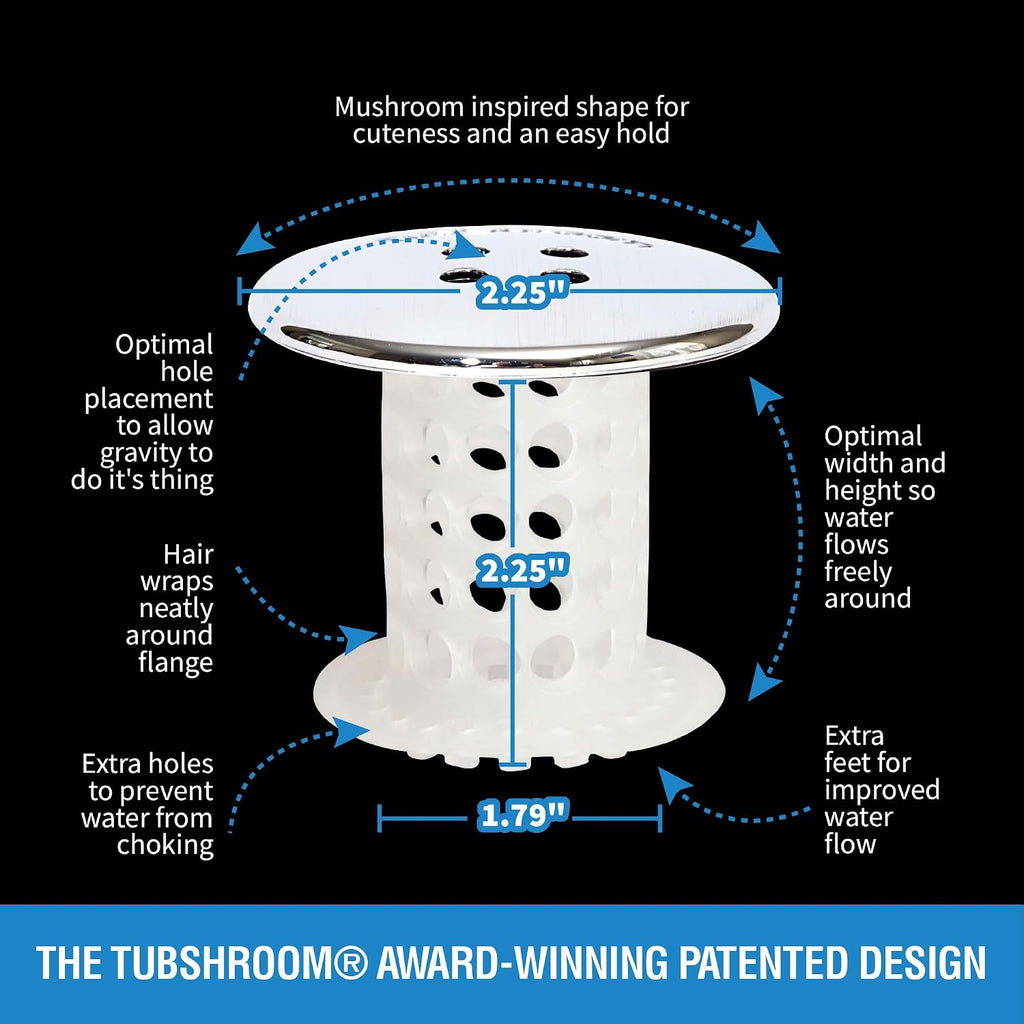 TubShroom Bathtub Drain Protector and Hair Catcher - 2 Pack, Chrome - Fits 1.5" - 1.75" Bathtub and Shower Drains