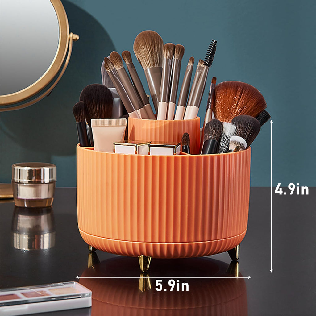 Makeup Brush Holder Organizer,360° Rotating Makeup Brush Organizer,5 Slot Make up Brushes Cup for Cosmetics, Nail Polish, Art Supply, Bathroom Vanity Desktop Organizer - Black
