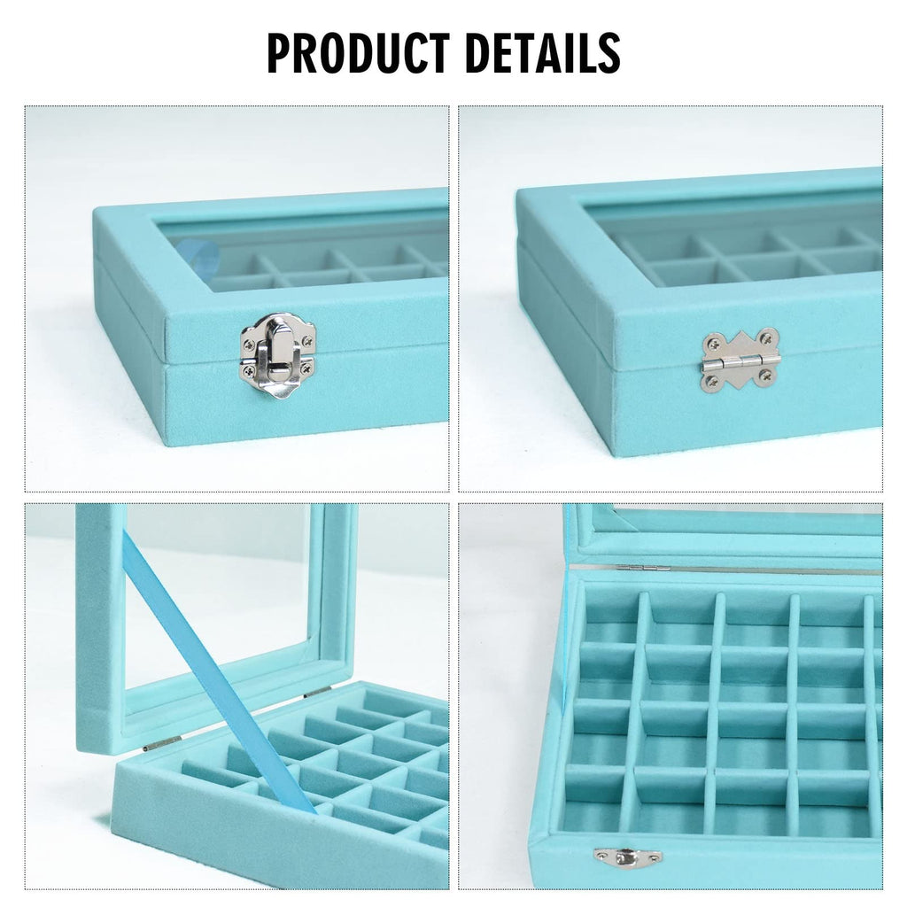 Vicoter Velvet Jewelry Box 24 Grid Jewelry Ring Display Organiser Box Tray Holder Earrings Storage Case for Girls Wife Mom Women (Beige)