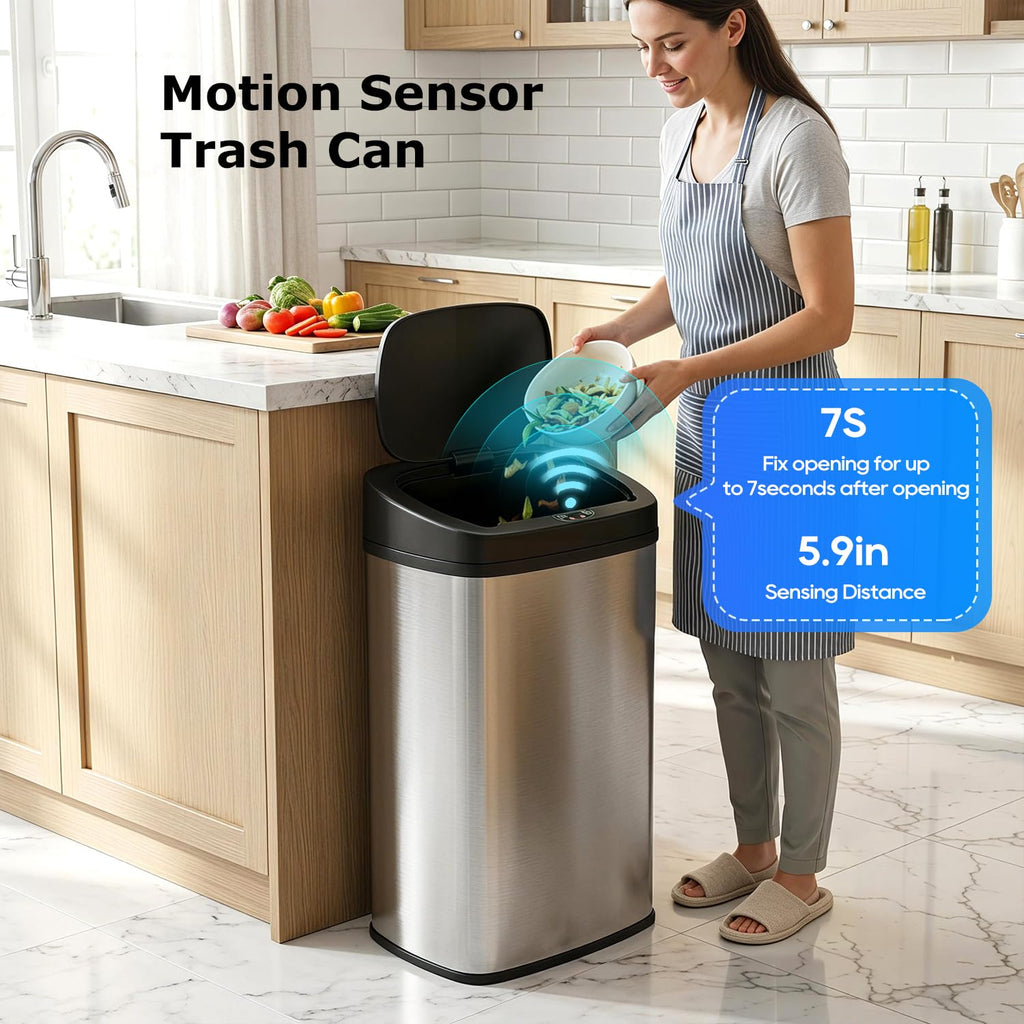 BestOffice 22 Gallons Automatic Sensor Large Kitchen Trash Can with Stainless Steel, Touchless Garbage Bin with Lid for Kitchen, Home, Office Waste Bin 82L