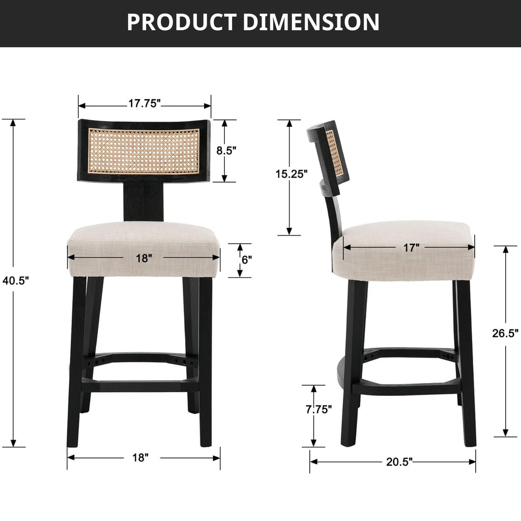 Farmhouse 30'' Extra Tall Bar Stools Set of 2 Modern Counter Height Barstools with Backs Rustic Wood Bar Stools Linen Upholstered Counter Chairs Kitchen Island Stool Chairs with Wood Frame, Beige