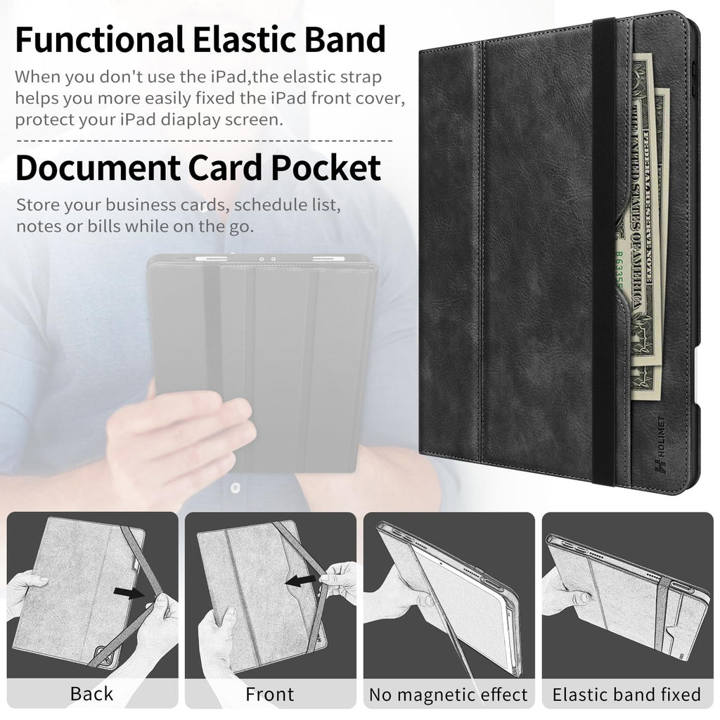 H HOLIMET Case for iPad Pro 12.9 2022 6th/5th/4th/3rd Generation with Pencil Holder Pocket Folio Stand Cover Soft TPU Back Shockproof, Auto Sleep/Wake,Vegan Leather