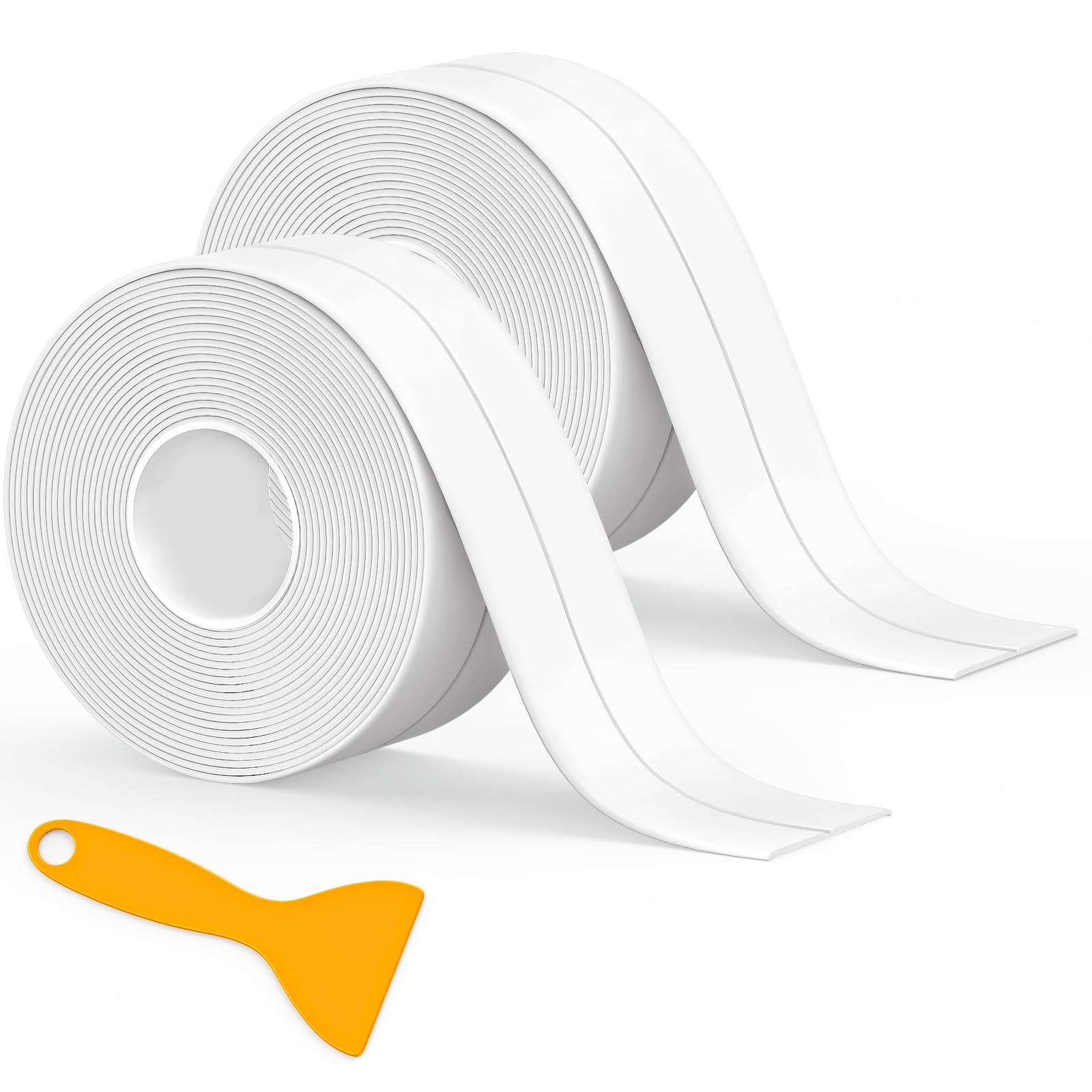 Caulk Tape Waterproof Self Adhesive, 2 Rolls Toilet Caulk Sealing Strip, Bathtub Caulking Sealant Tape for Kitchen, Bathroom, Countertop, Sink, Floor Wall Edge Protector(1.5" x 10.5Ft)