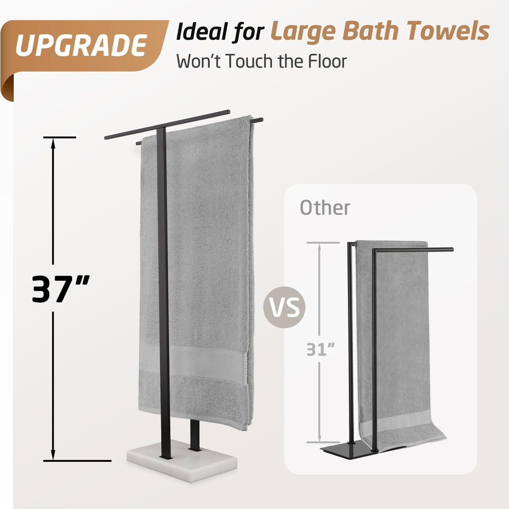KES Standing Towel Rack with Black Natural Marble Base, 2-Tier Towel Rack Stand for Bathroom Floor, Bath Towel Holder Fits Bath Towel & Hand Towel,18/8 Stainless Steel, BTH217-BBK