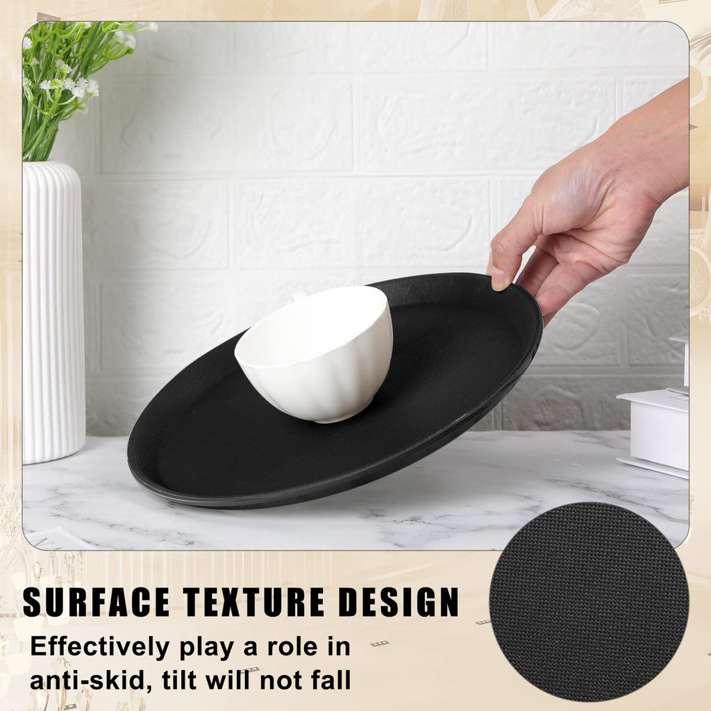Zopeal 2 Pieces Black Round Restaurant Serving Tray, Plastic Non Slip Surface Food Meals Server Tray with Raised Edges for Home, Kitchen, Restaurant, Cafeteria, Bar (11")