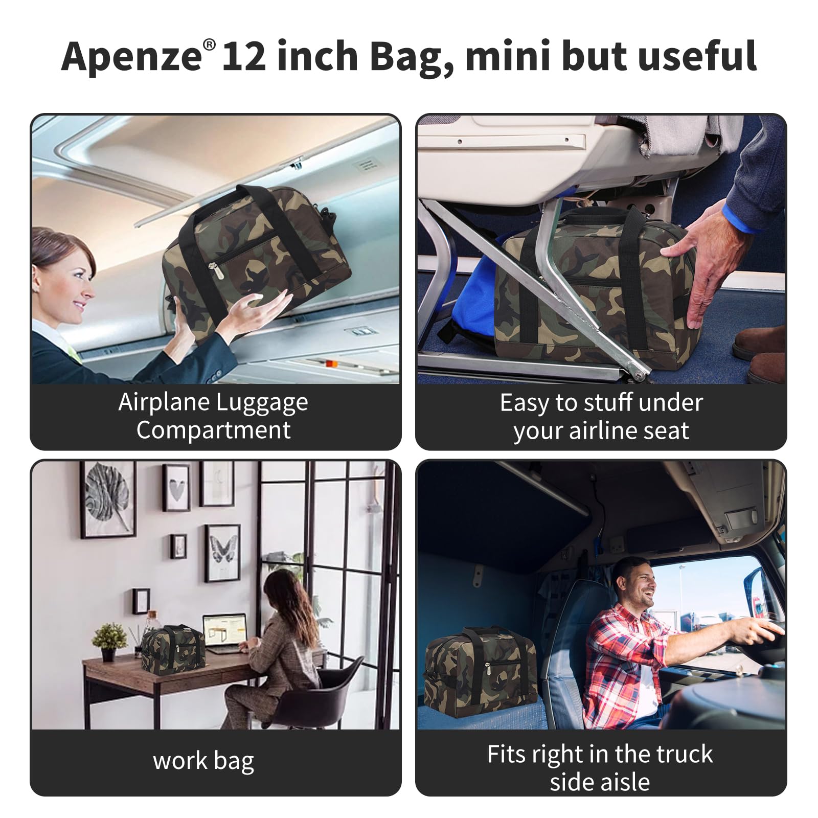 Apenze Small Gym Bag Carry On Bag - 12 in Mini Duffle Bag Lightweight for Overnight Travel(Camouflage)
