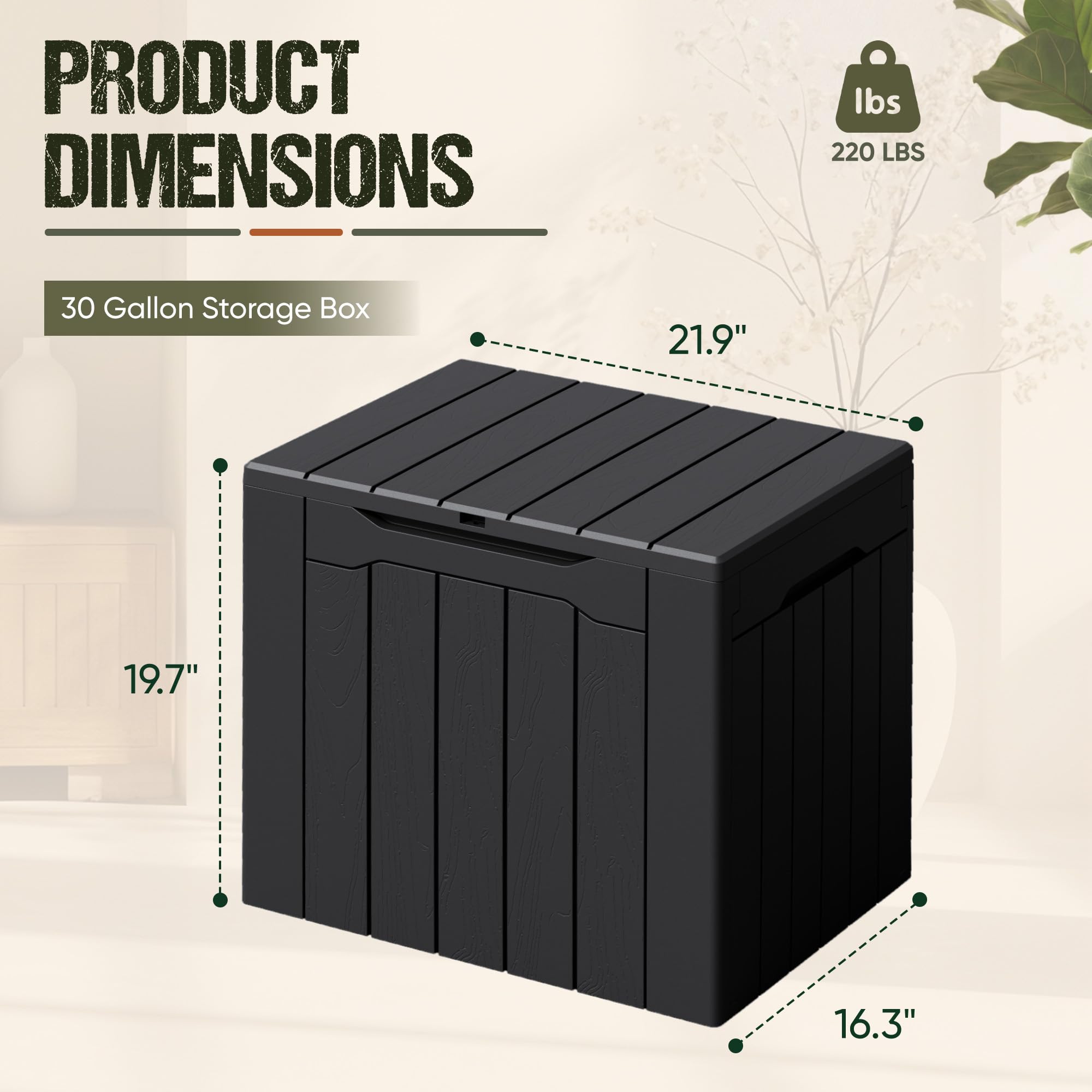 Flamaker Deck Box 30 Gallon, Waterproof Resin Small Storage Box with Lid, Outdoor Patio Furniture Cushion Garden Tool Organizer, Lockable Package Delivery Box for Porch Balcony (Black)