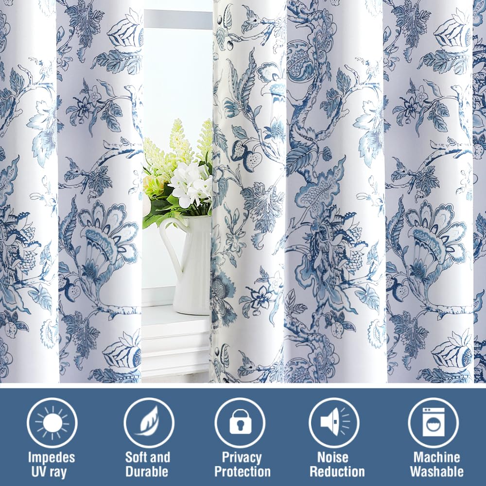 H.VERSAILTEX Blackout Curtains 63 Inch Length 2 Panels Set Floral Print Curtain Drapes for Living Room Thermal Insulated Grommet Window Curtains for Bedroom - Traditional Floral in Antique Green
