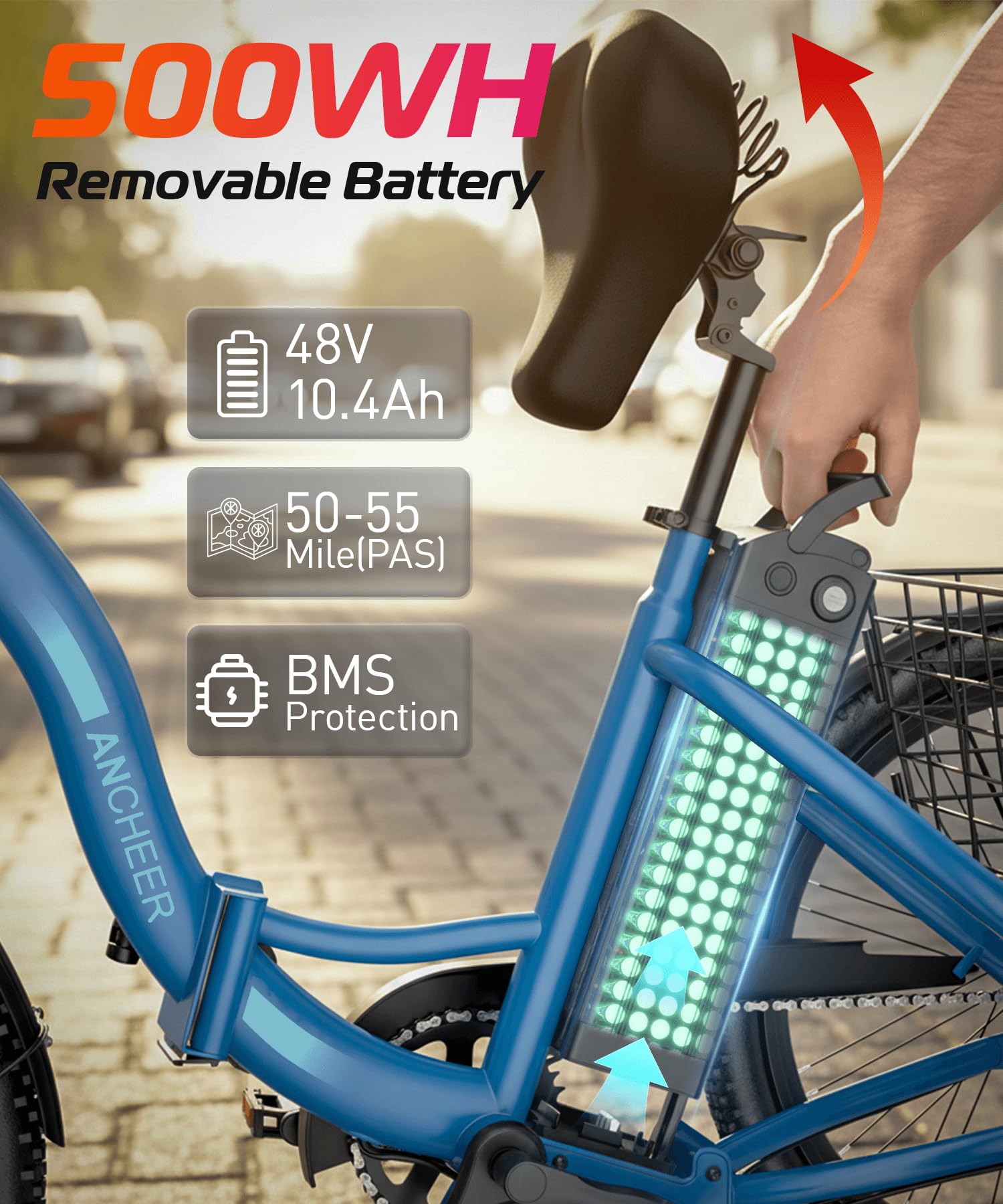 ANCHEER Electric Tricycle for Adults, Peak 600W Folding Electric Trike, 24" 499Wh Ebike for Seniors, 15.5MPH Electric Bike, Removable Battery, 3 Wheel, LCD, Rear Differential, Basket