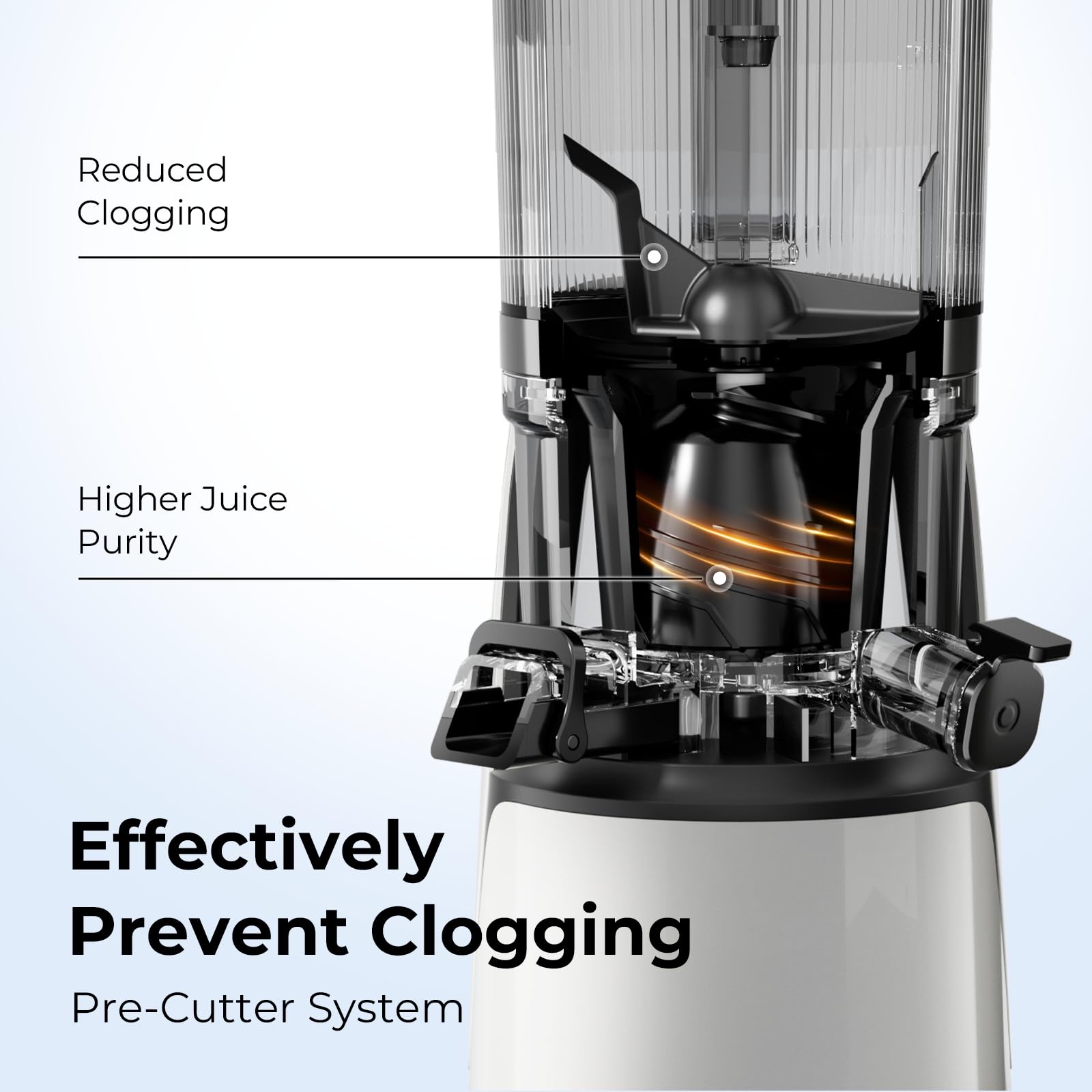EanOruus Juicer Machines, 3-in-1 Cold Press Juicer with 6.5" Extra Large Chute, 100oz Large Capacity, AC Motor, Makes Juice, Nut Milk & Sorbet, Bright White