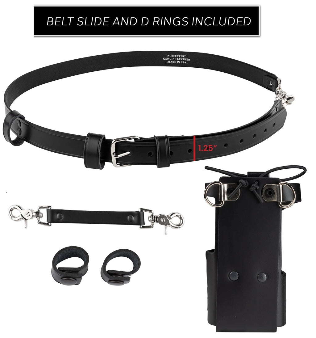 Perfect Fit firefighter radio strap and holder leather Bundle Set Includes radio holster, strap, sway strap, cord keepers