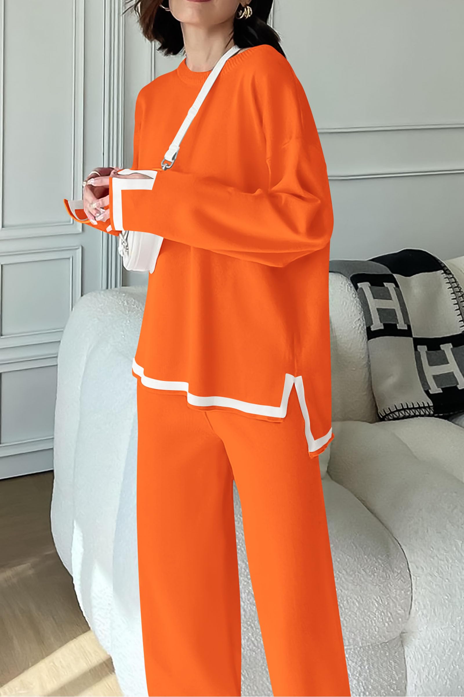 PRETTYGARDEN Women's 2 Piece Knit Sweater Set Travel Outfits | Long Sleeve Tops, Wide Leg Pants, Soft Matching Sweat Track Suits, Casual Fall Winter Clothes for Brunch, Going Out & Cruise